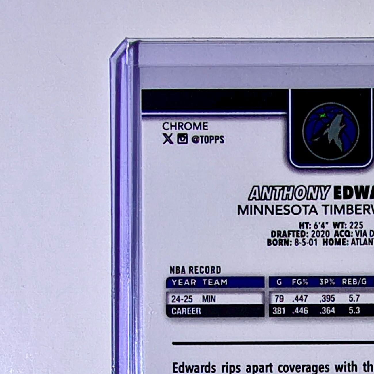Anthony Edwards 2025-26 NBA Topps Chrome Update #17 Card Minnesota Timberwolves