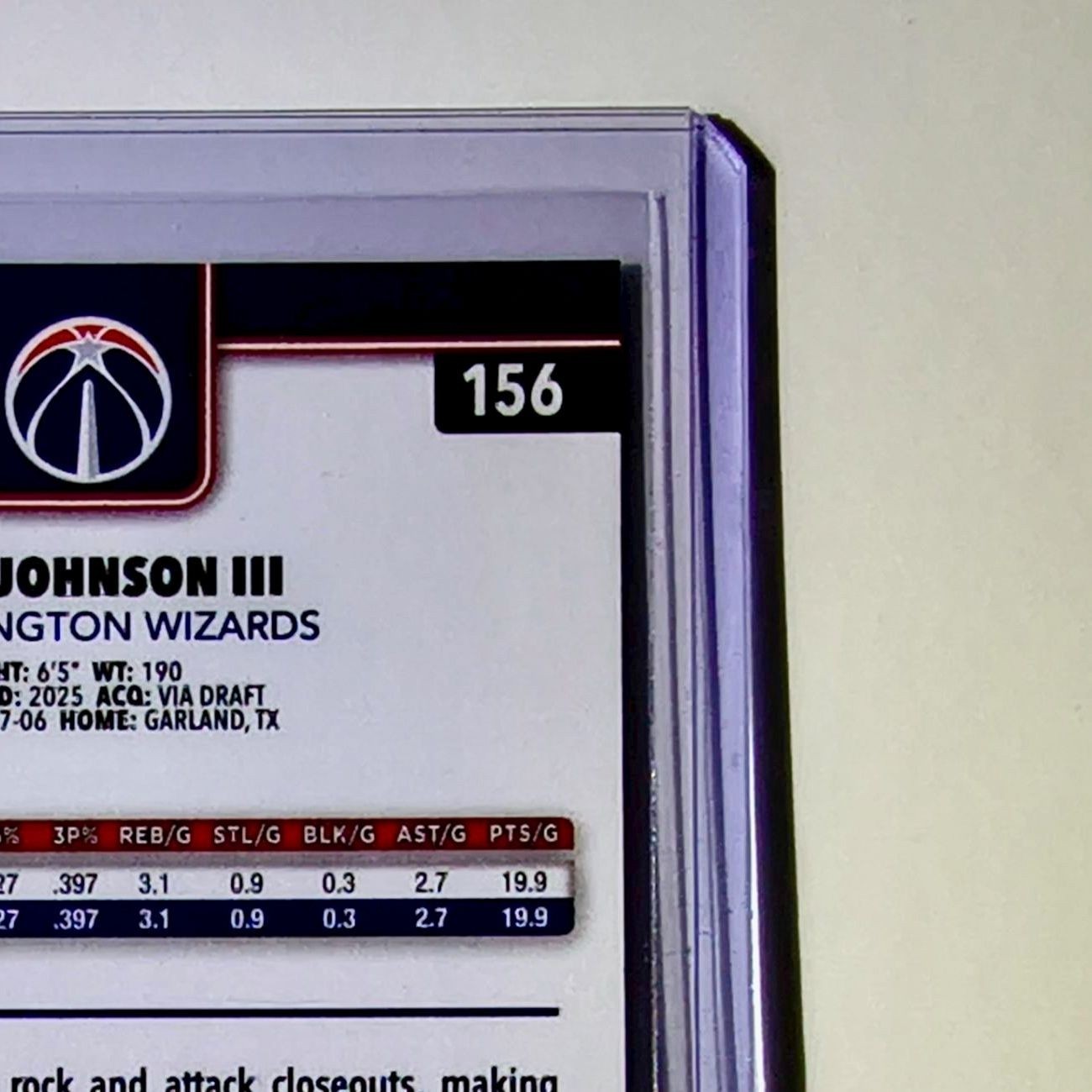 Tre Johnson III Rookie 2025-26 NBA Topps Chrome Update #156 Card Wizards