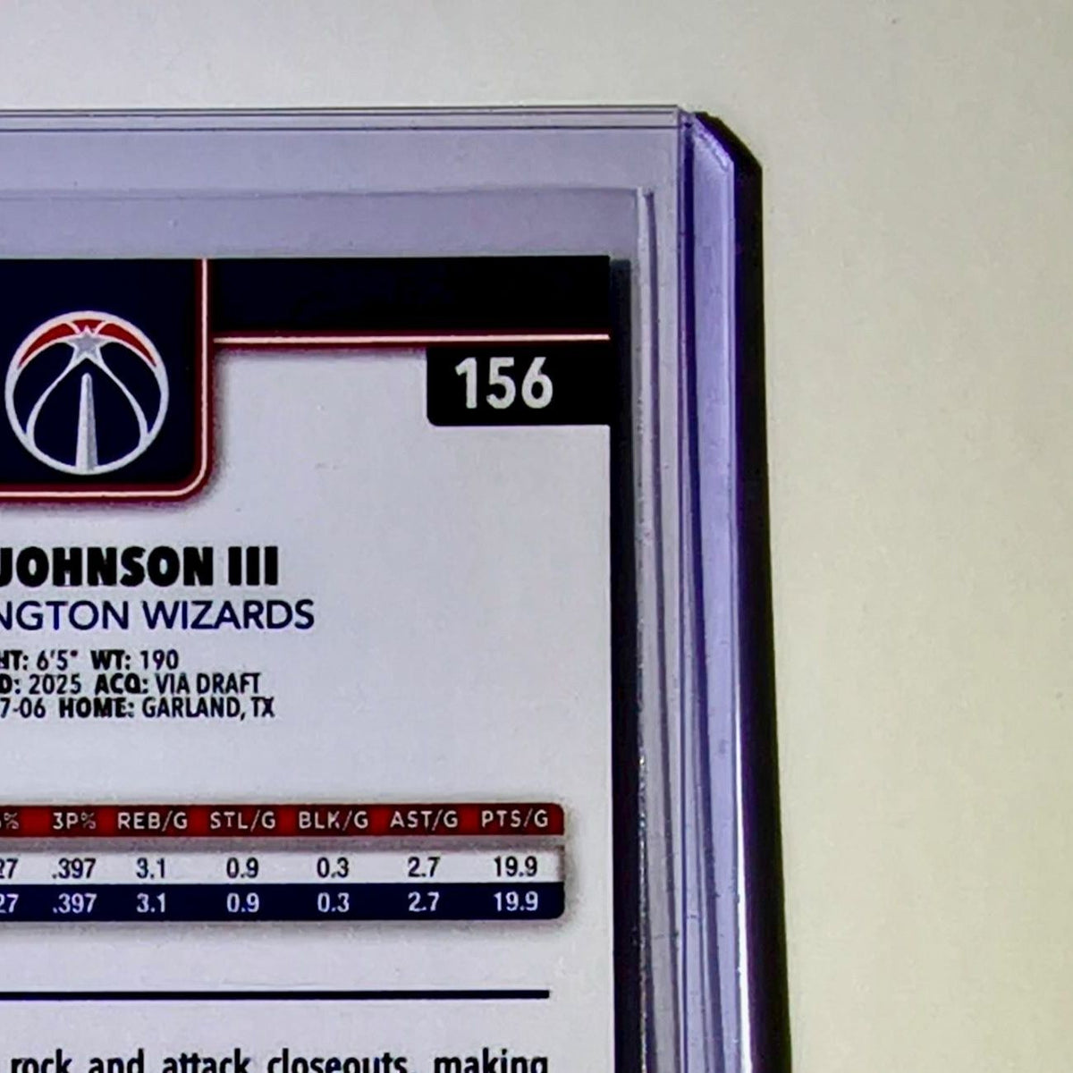 Tre Johnson III Rookie 2025-26 NBA Topps Chrome Update #156 Card Wizards