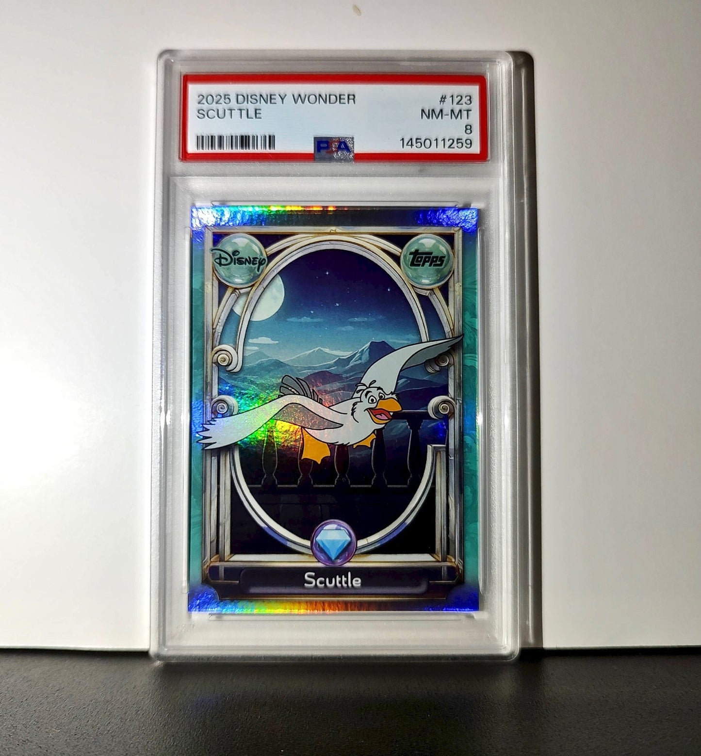 Scuttle 2025 Topps Disney Wonder #123 Diamond Card The Little Mermaid PSA 8