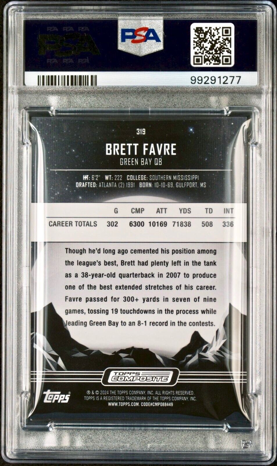 Brett Favre 2023 Topps Midnight NFL #319 Morning Parallel 115/125 Card PSA 9