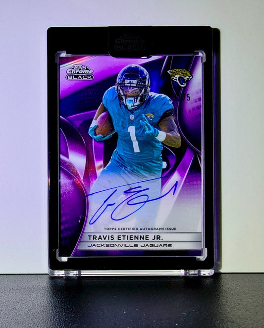Travis Etienne Jr. 2025 NFL Topps Chrome Black #AU-TE Purple Refractor 58/75