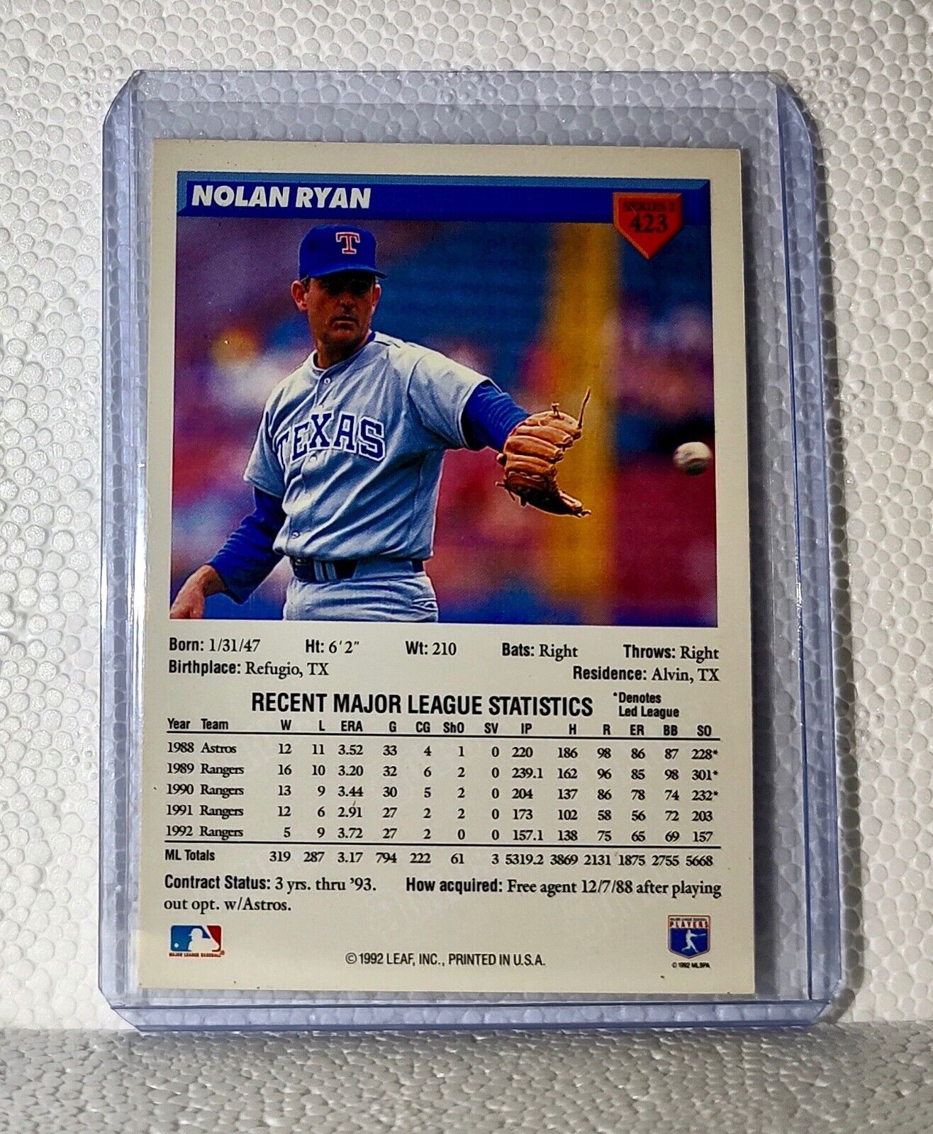 Nolan Ryan 1993 Donruss MLB #423 Baseball Card Texas Rangers