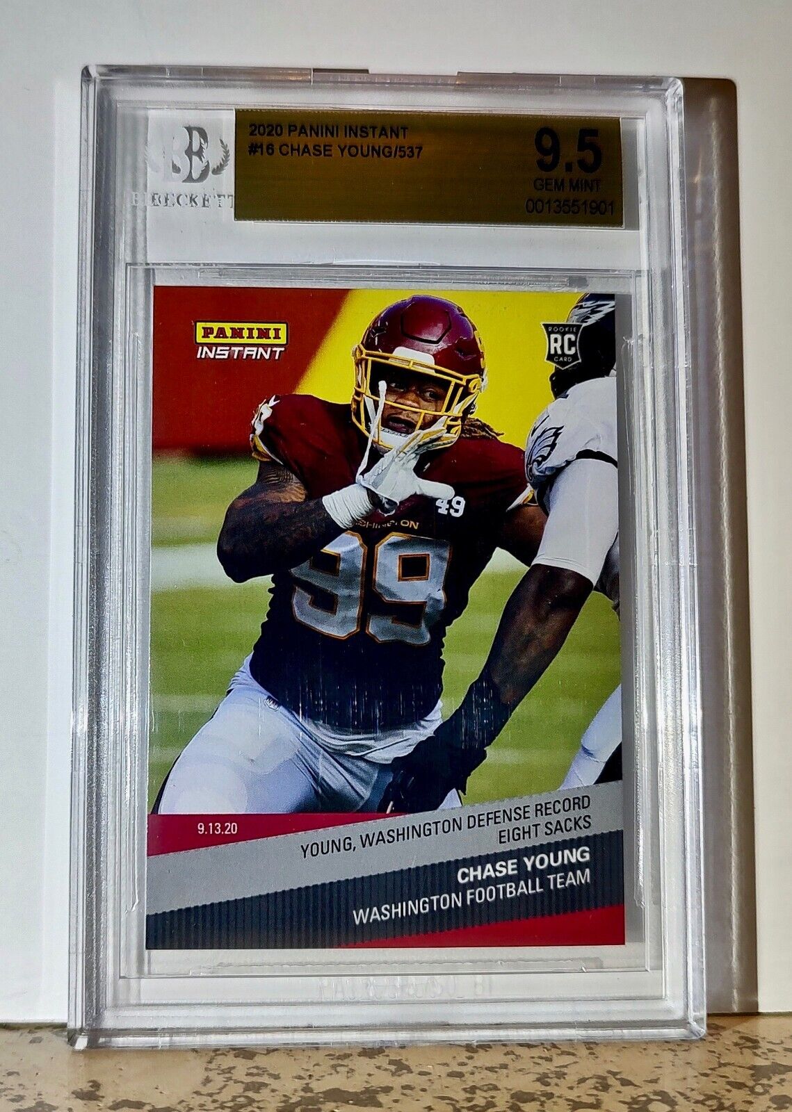 Chase Young 2020 Panini NFL #16 Rookie Card 1 of 537 BGS 9.5 Gem Mint Washington