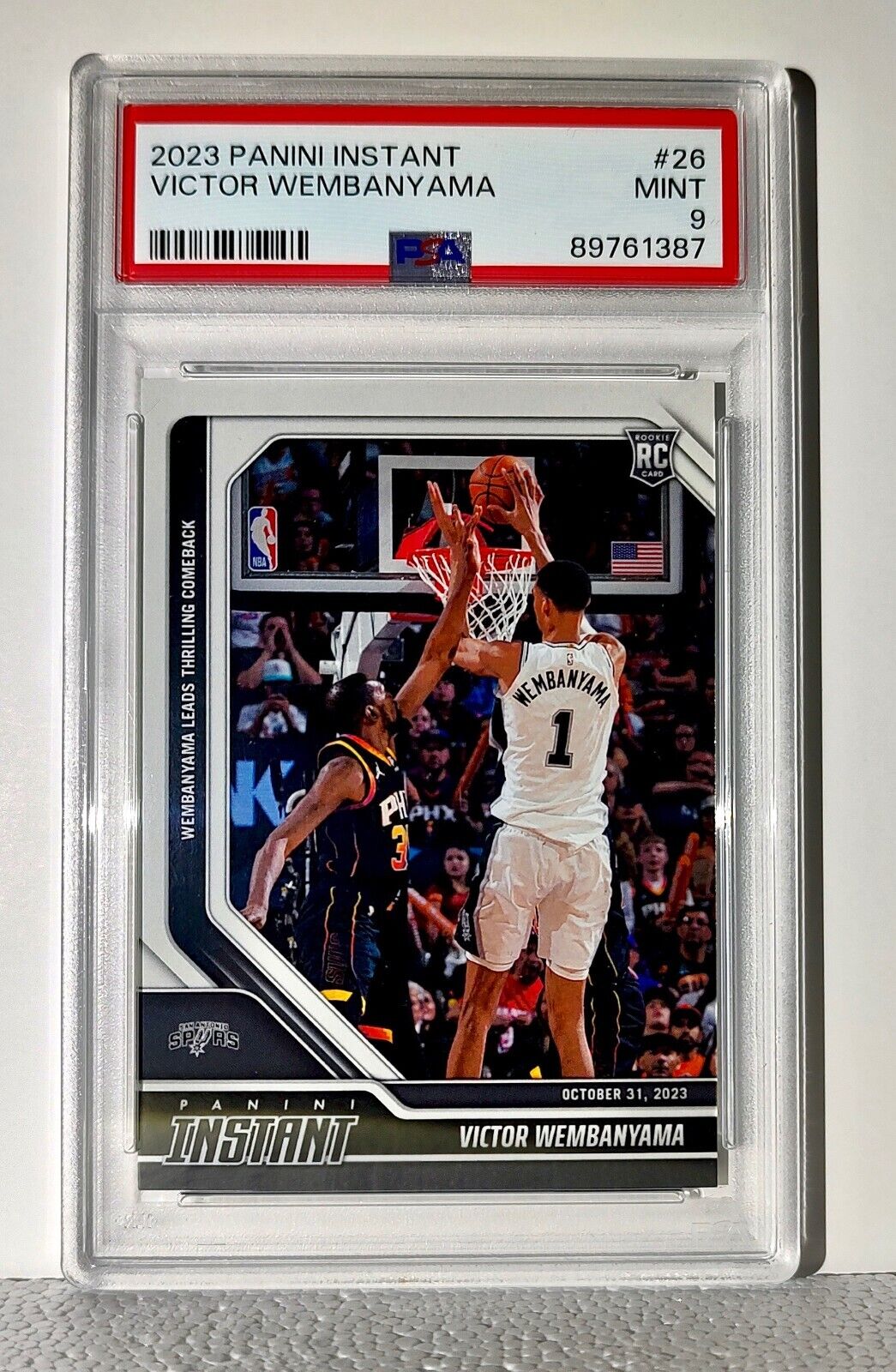 Victor Wembanyama 2023-24 Panini #26 NBA Rookie Card Spurs 1 of 10018 PSA 9 Mint