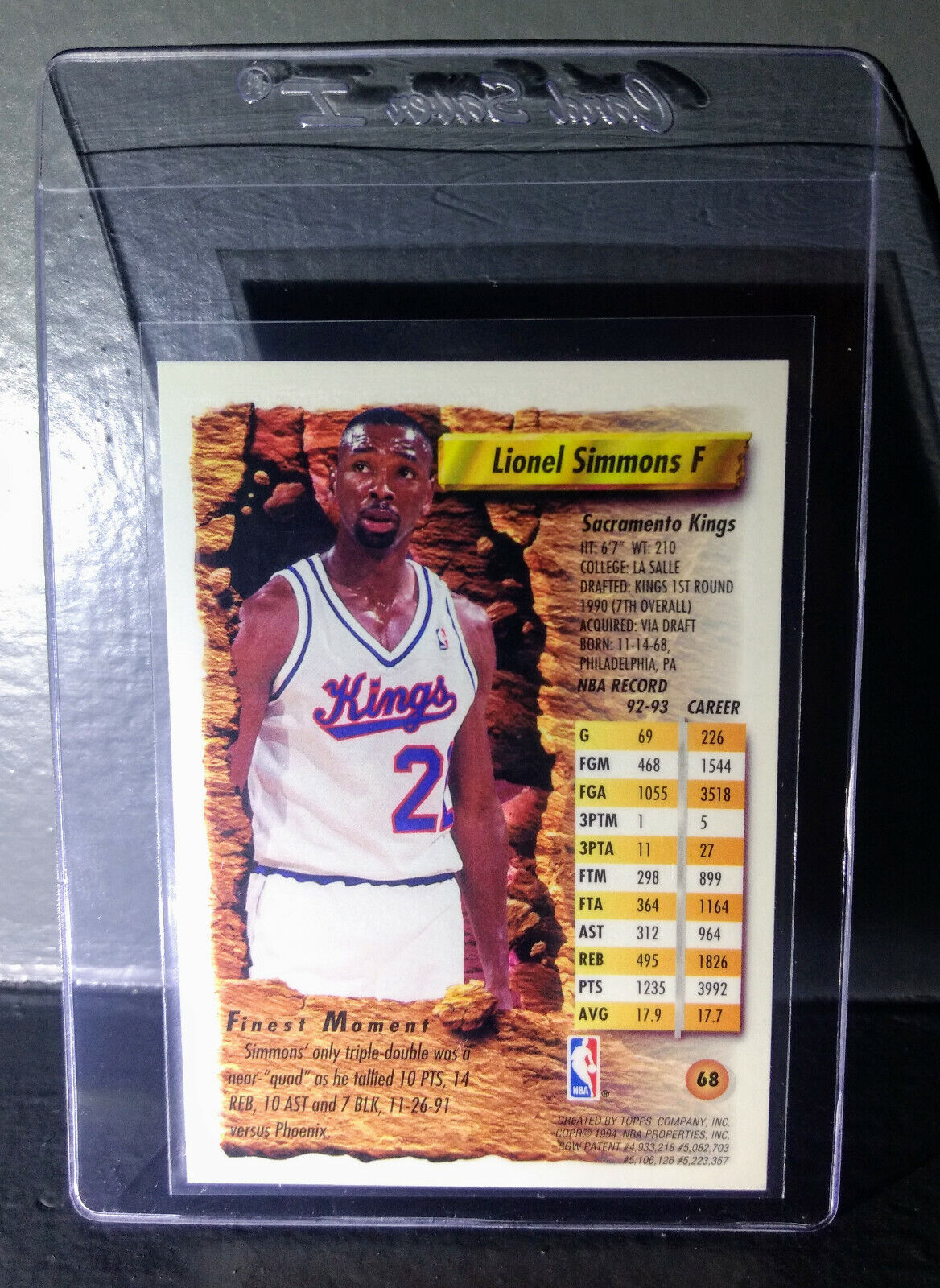 1993-94 Topps Finest Lionel Simmons #68 Basketball Card