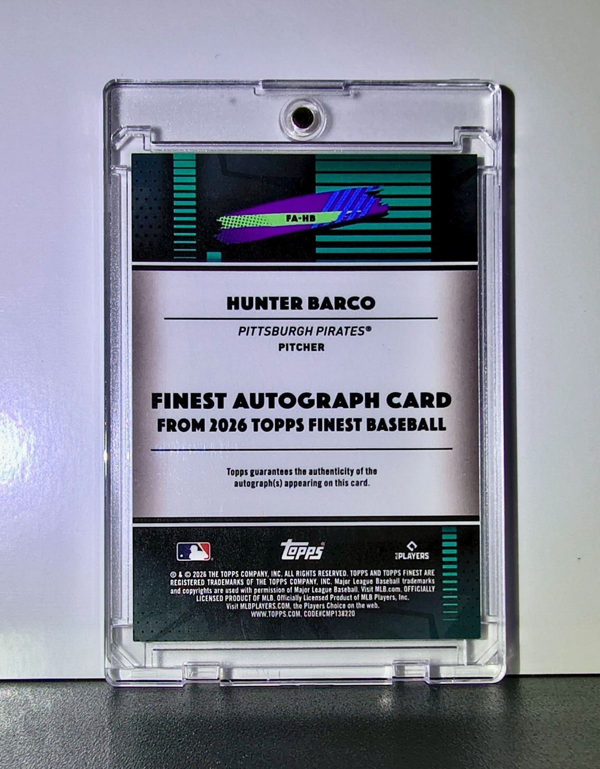Hunter Barco Rookie 2026 MLB Topps Finest #FA-HB Autograph Baseball Card Pirates
