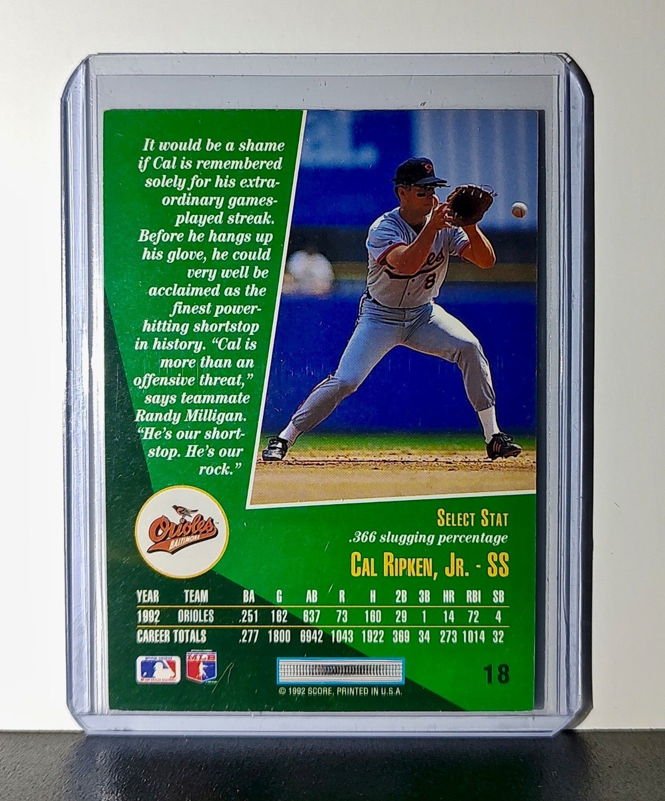 1992 Cal Ripken Jr Score MLB #18 Baseball Card Baltimore Orioles