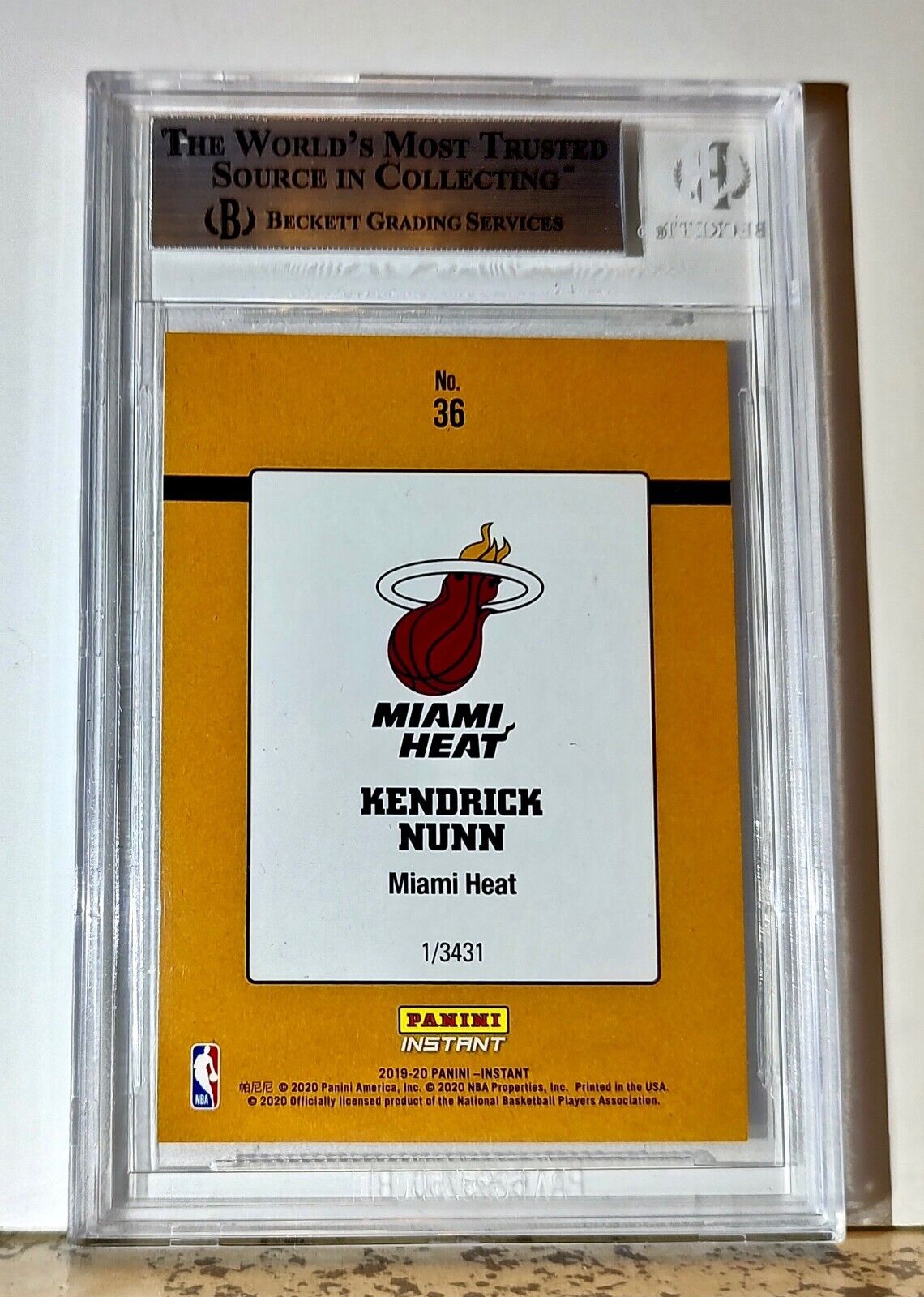 Kendrick Nunn 2019-20 Panini NBA #36 1989 Rated Rookies 1/3431 BGS 9 Mint Heat