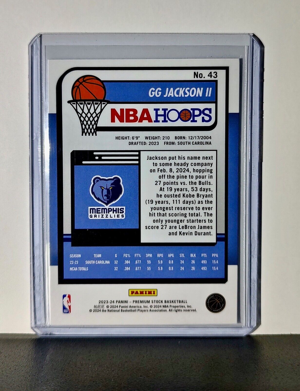 GG Jackson II 2023-24 Panini Premium Stock NBA Hoops #43 Rookie Card Grizzlies