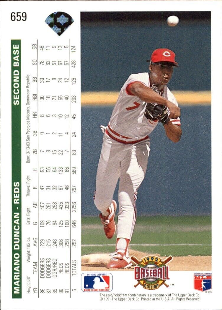 Mariano Duncan 1992 Upper Deck MLB #659 Baseball Card Cincinnati Reds