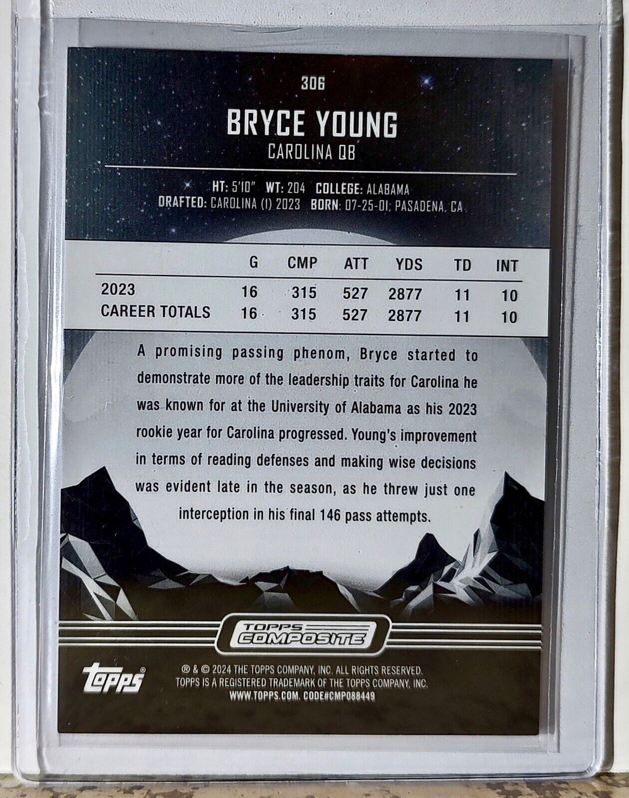 Bryce Young 2023 Topps Midnight Rookie NFL #306 Football Card Carolina Panthers