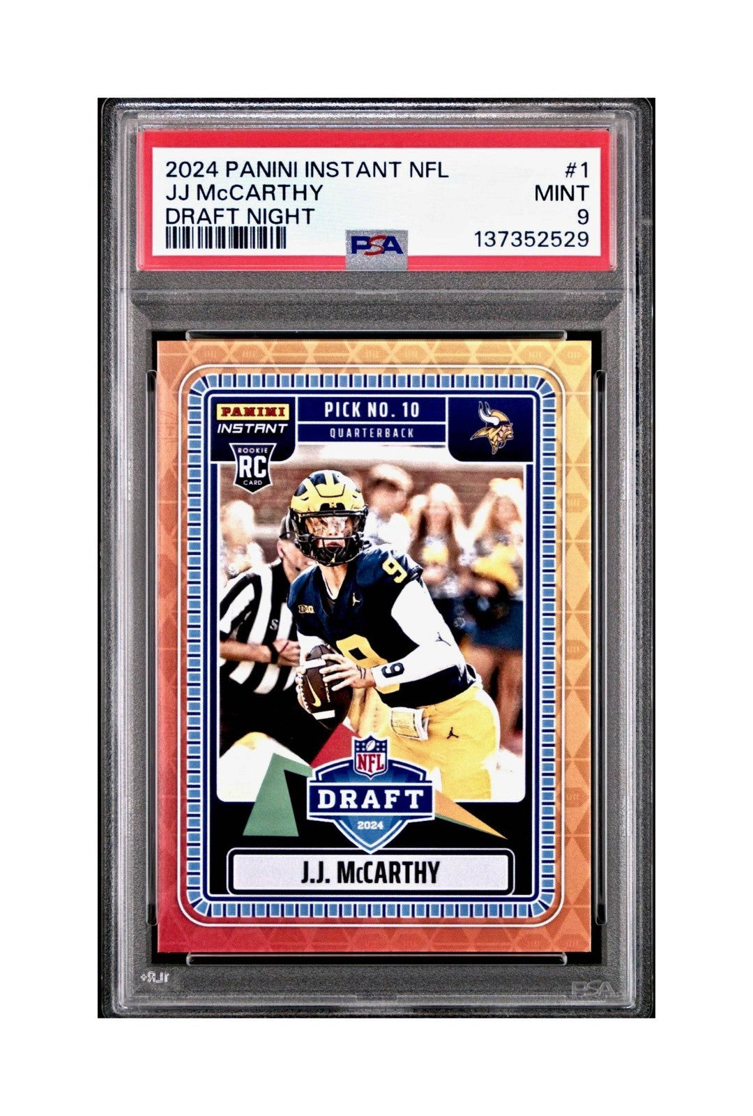 J.J. McCarthy 2023 Panini Instant Draft Night #NFLDN-1 PSA 9 Mint