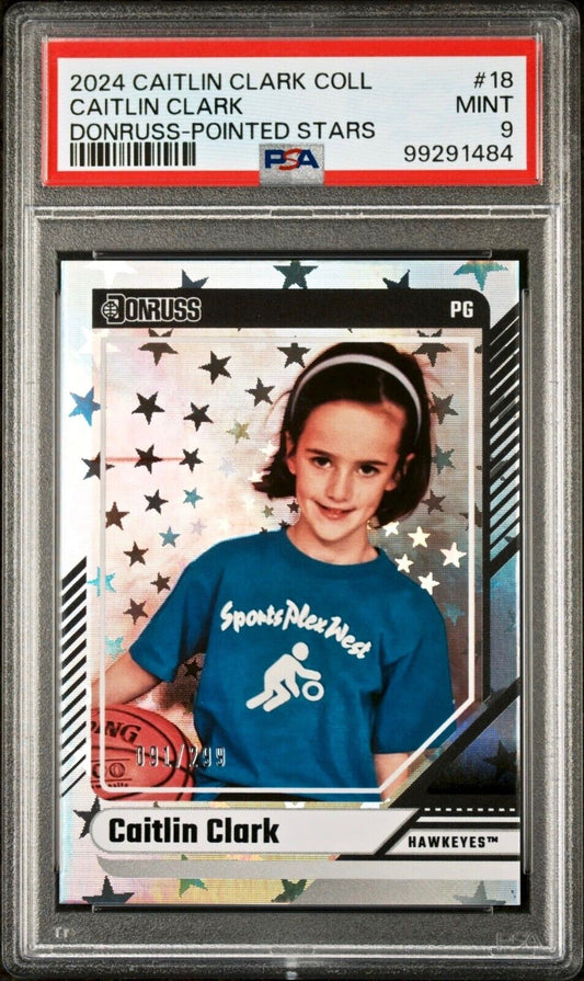 Caitlin Clark 2024 Panini Donruss #18 Pointed Stars 091/299 Card PSA 9 Mint