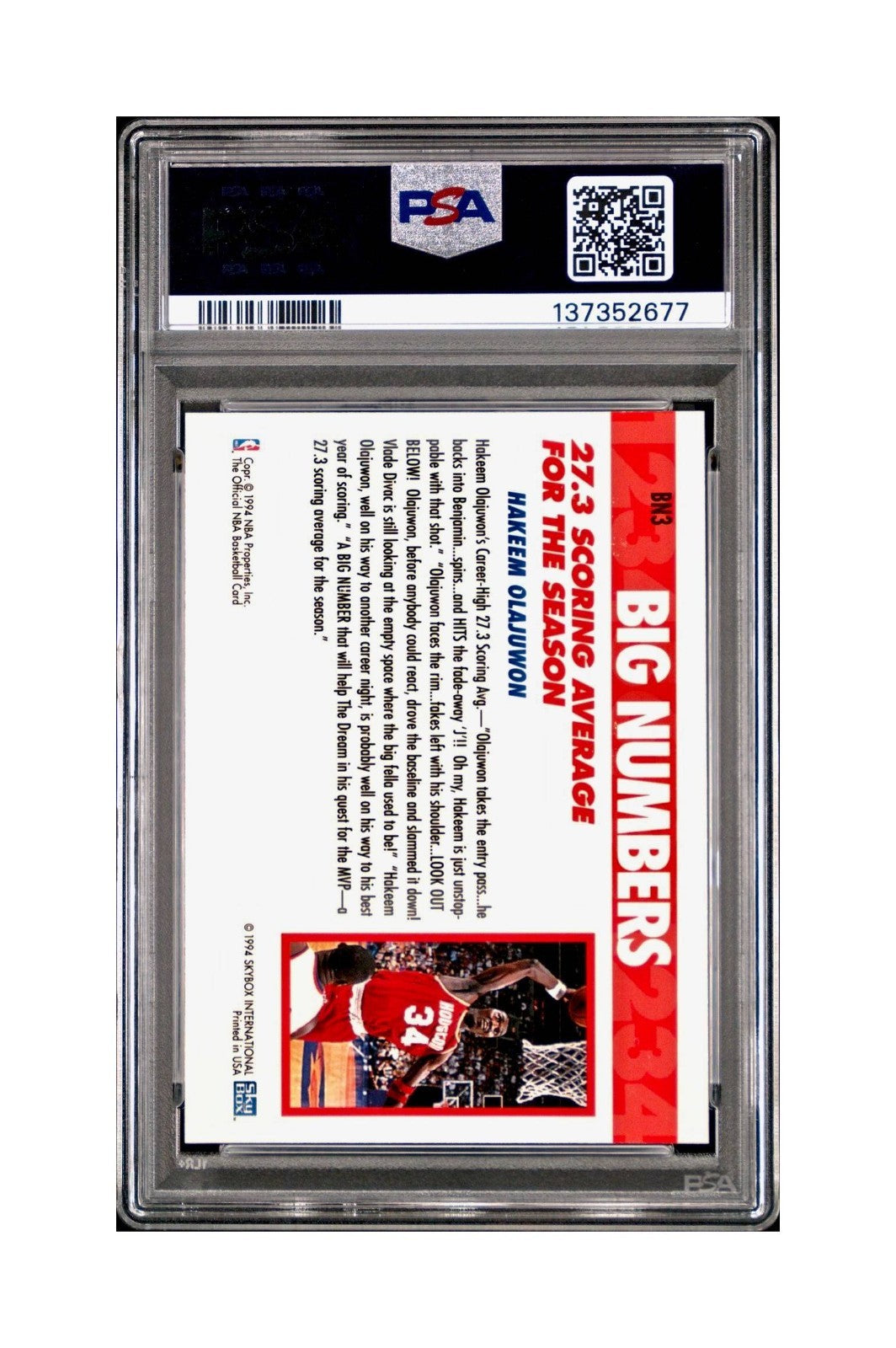Hakeem Olajuwon 1994 NBA Hoops Big Numbers #BN3 Rainbow PSA 7 NM