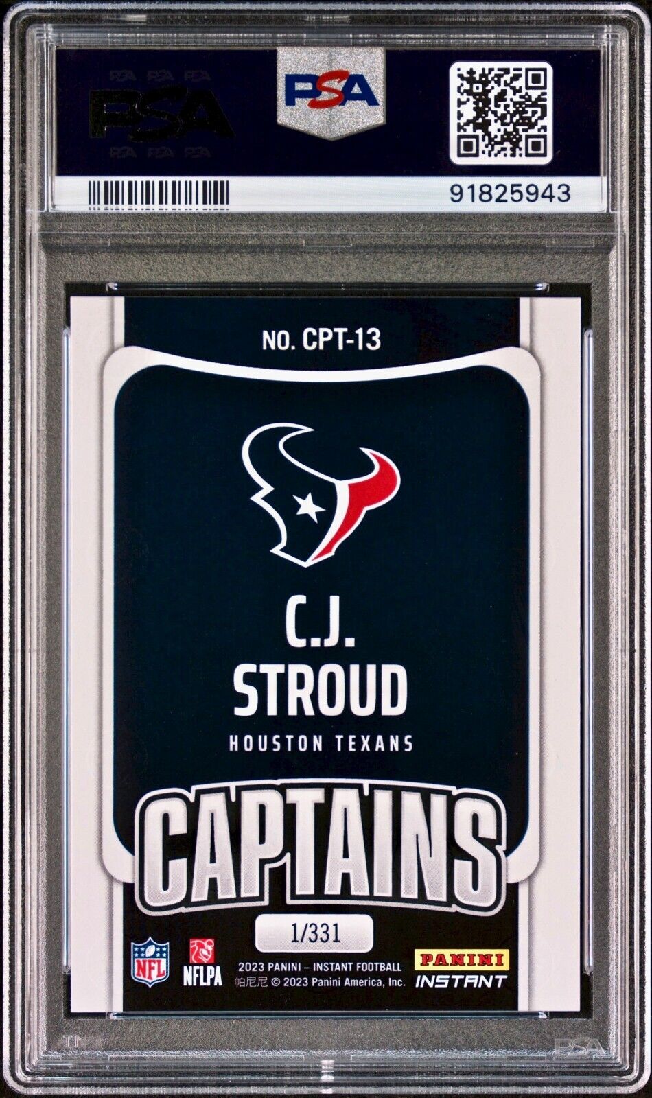 C.J. Stroud	2023 Panini NFL Captain #13 Football Card Texans 1/331 PSA 10 Gem