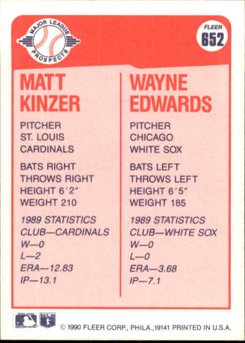 1990 Matt Kinzer / Wayne Edwards Fleer Baseball Card #652