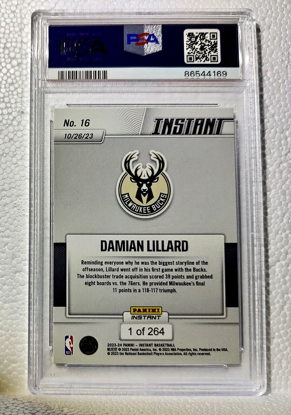 Damian Lillard 2023-24 Panini #16 Basketball NBA Card Bucks 1 of 264 PSA 9 Mint