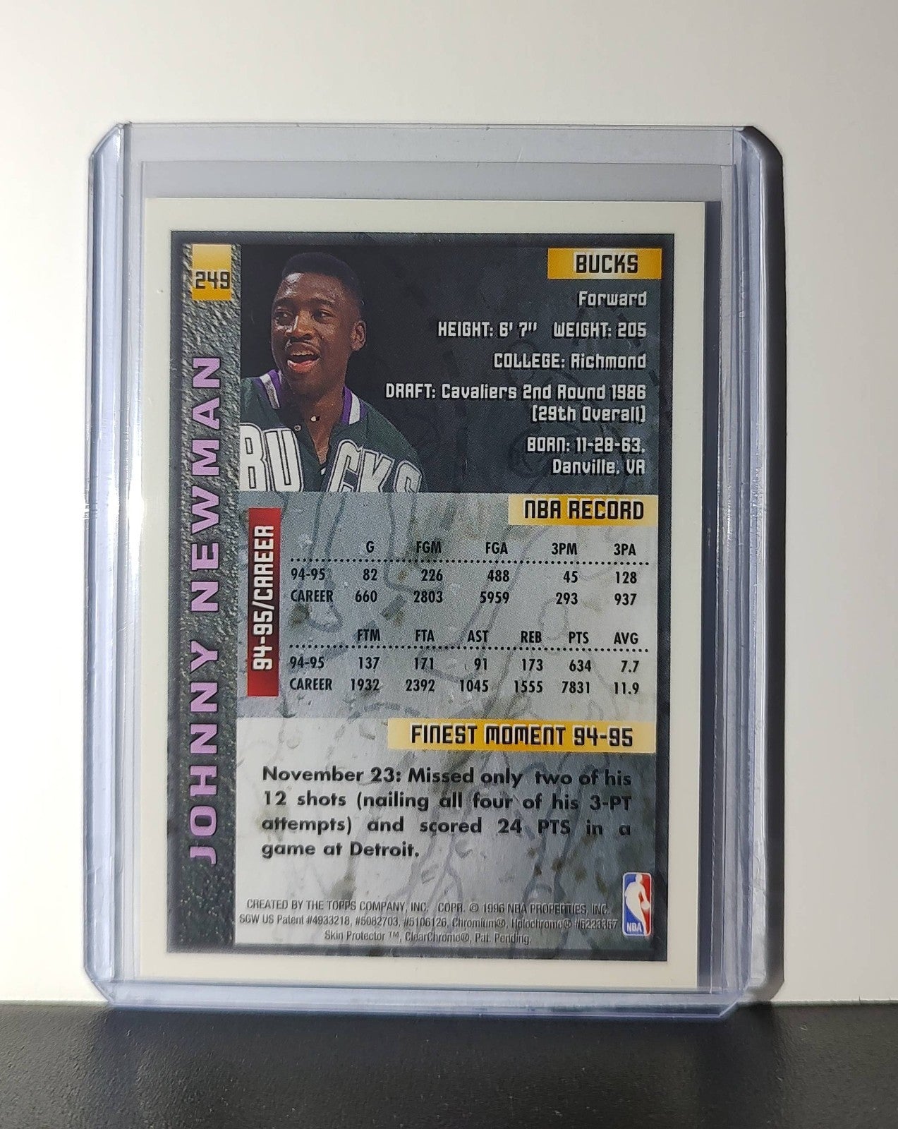 Johnny Newman 1995-96 Topps Finest NBA #249 Card Milwaukee Bucks