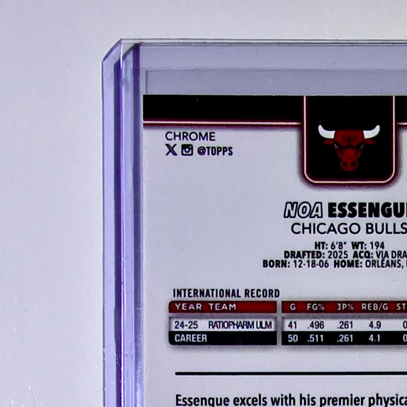 Noa Essengue Rookie 2025-26 NBA Topps Chrome Update #162 Card Chicago Bulls