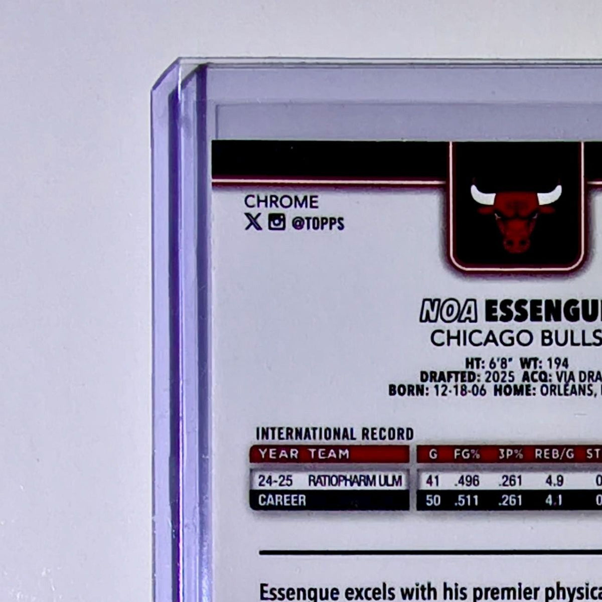 Noa Essengue Rookie 2025-26 NBA Topps Chrome Update #162 Card Chicago Bulls