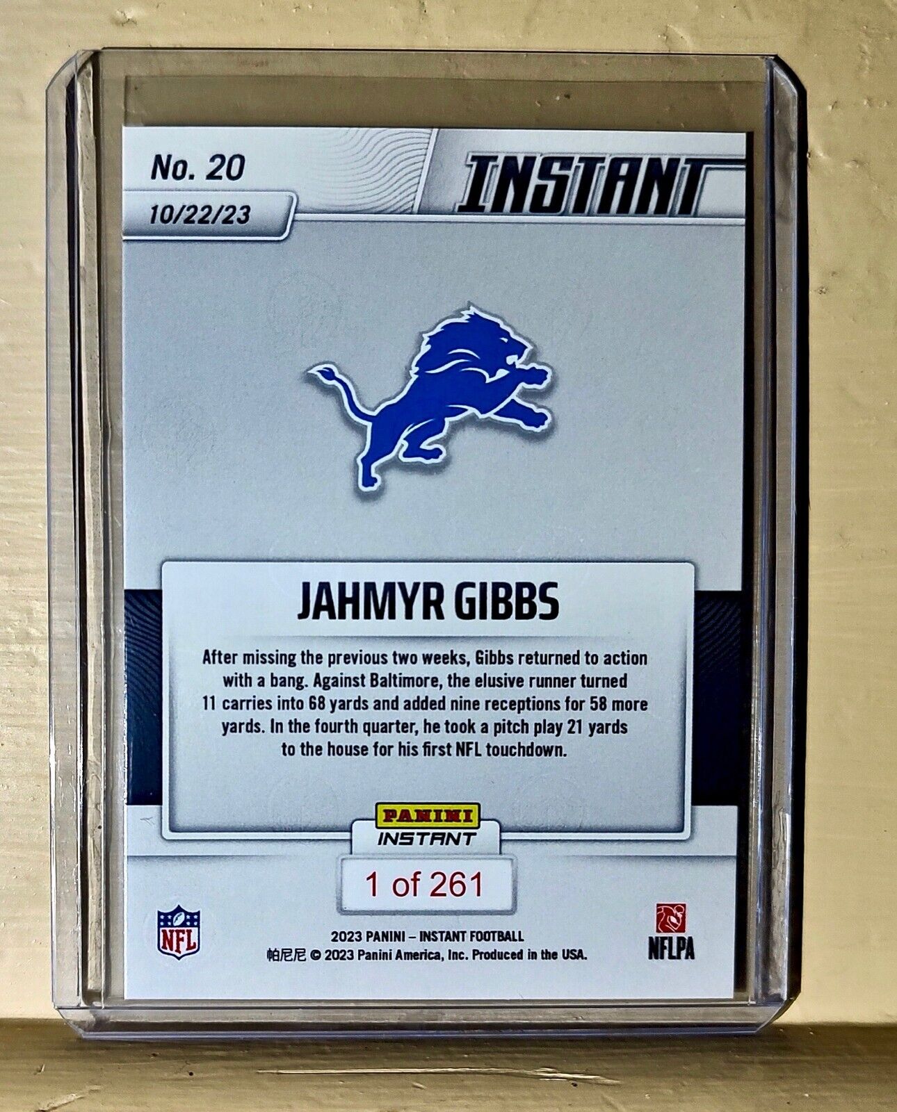 Jahmyr Gibbs 2023 Panini NFL Rookie Football #20 Card 1 of 261 Lions