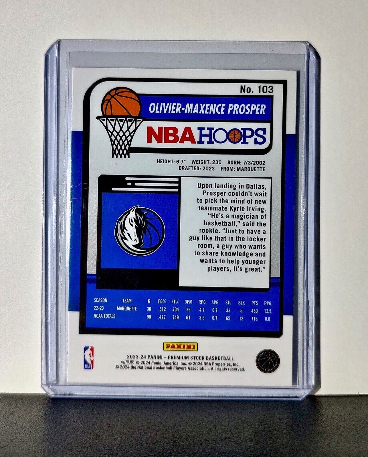 Olivier-Maxence Prosper 2023-24 Panini Premium NBA Hoops #103 Rookie Mavericks