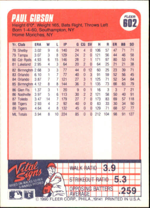 1990 Paul Gibson Fleer Baseball Card #602