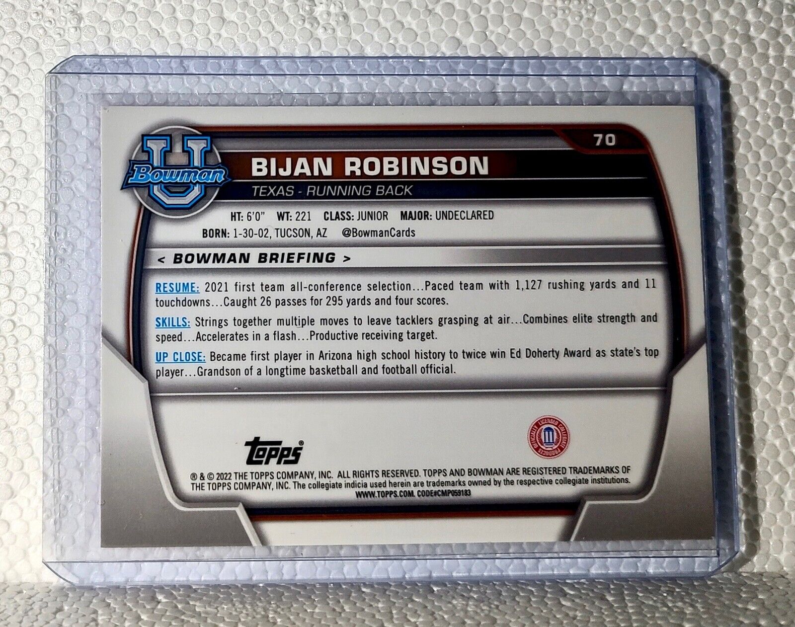 Bijan Robinson 2022 Topps Bowman U Football #70 Pink Refractor Card Texas