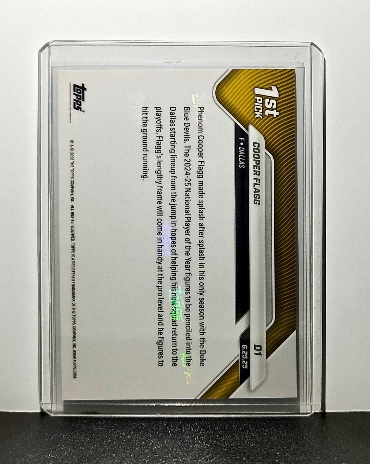 Cooper Flagg Rookie Draft Night 2025 Topps NBA #D1 Card Dallas Mavericks