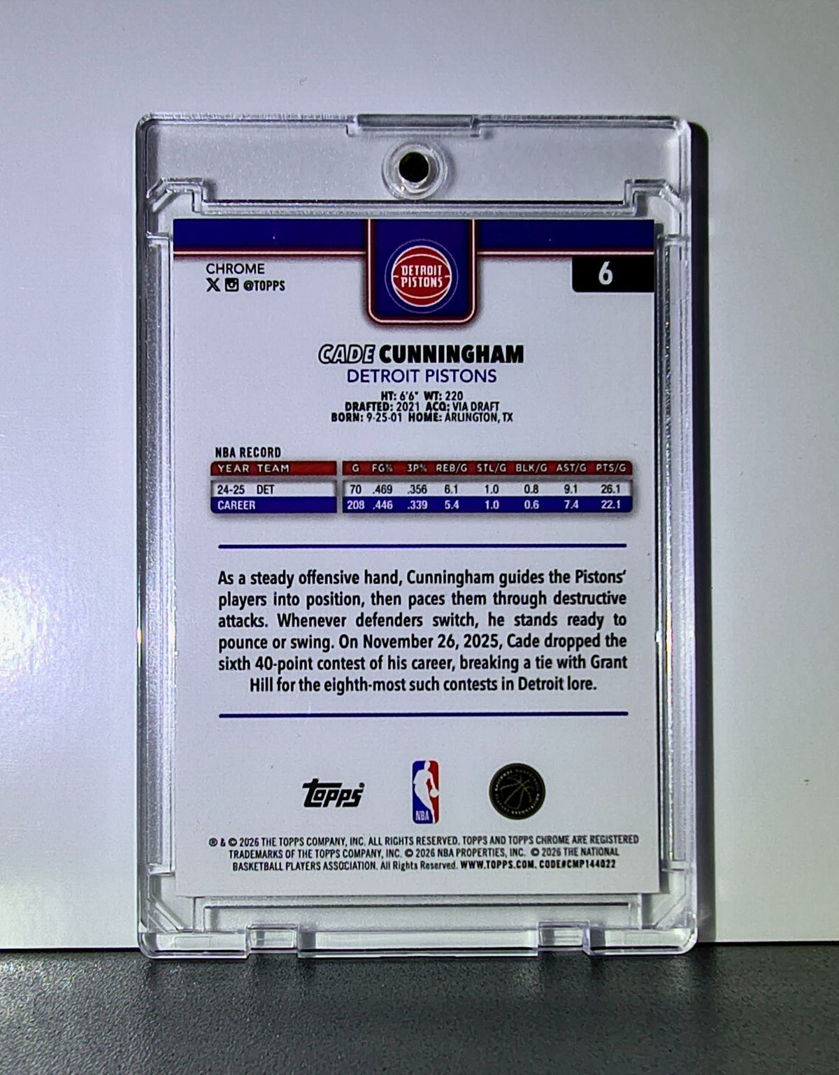 Cade Cunningham 2025-26 NBA Topps Chrome Update #6 RayWave Refractor Card