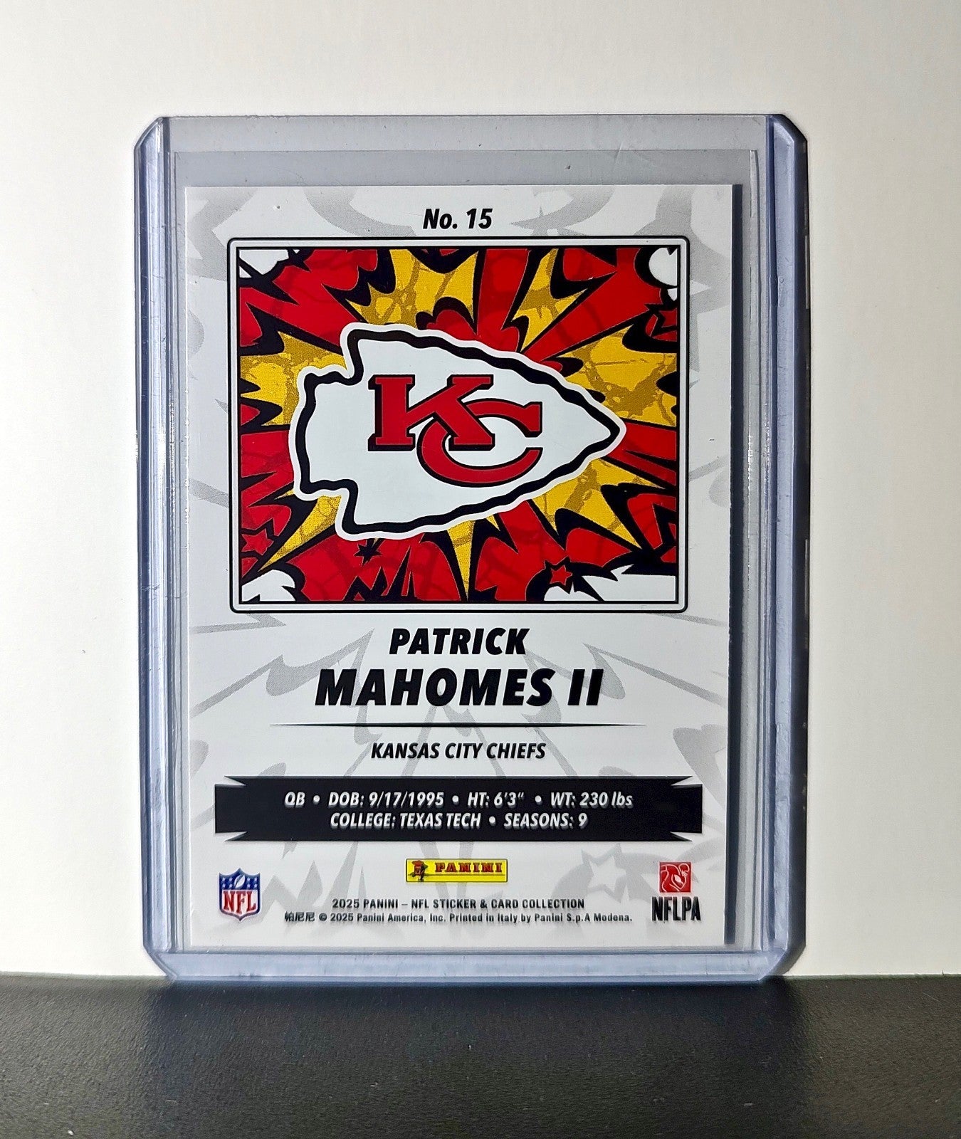 Patrick Mahomes II 2025 Panini NFL #15 Sticker Card Kansas City Chiefs
