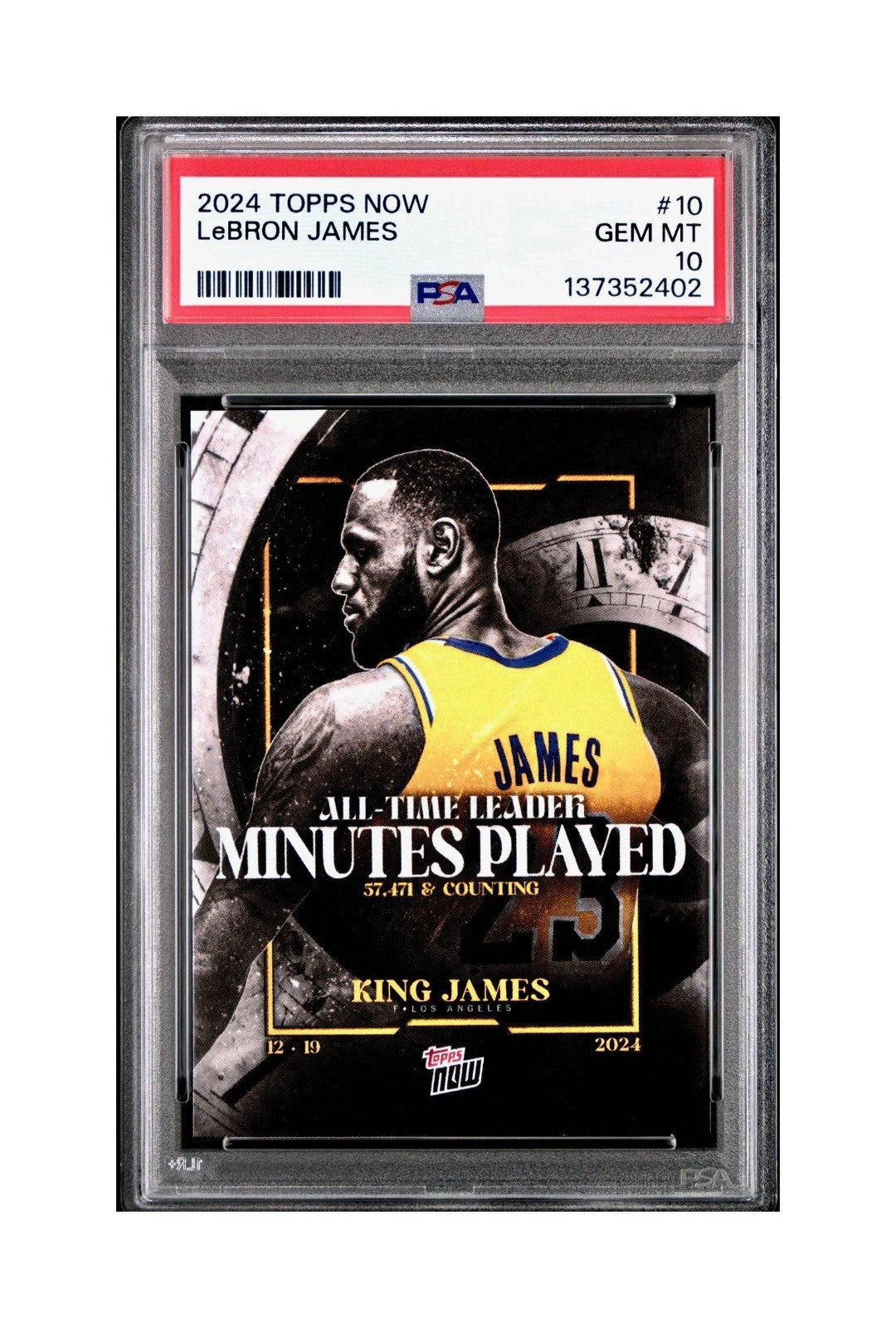LeBron James 2024 Topps Now #10 All-Time Leader Minutes Played PSA 10 Gem Mint