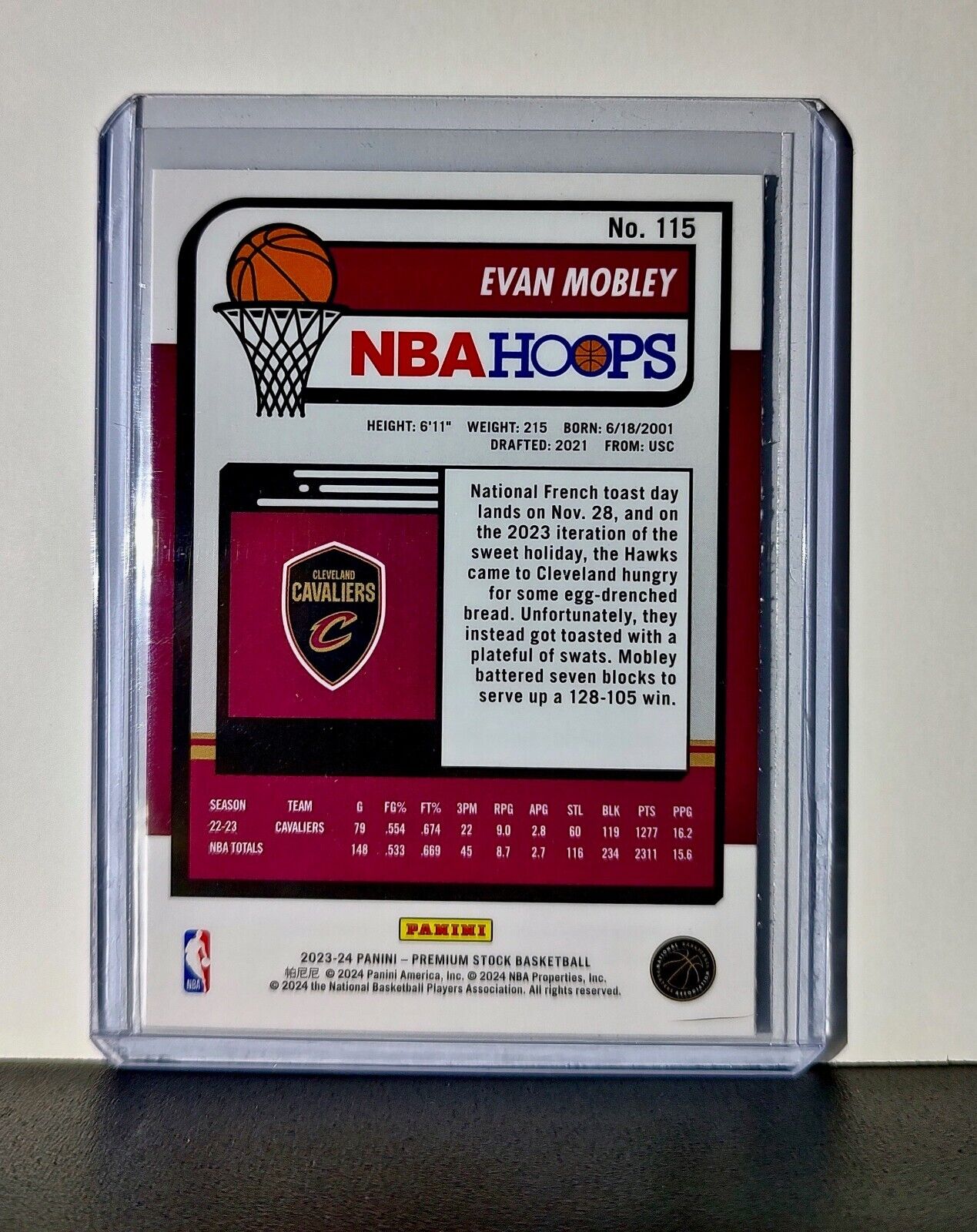 Evan Mobley 2023-24 Panini Premium Stock NBA Hoops #115 Card Cleveland Cavaliers