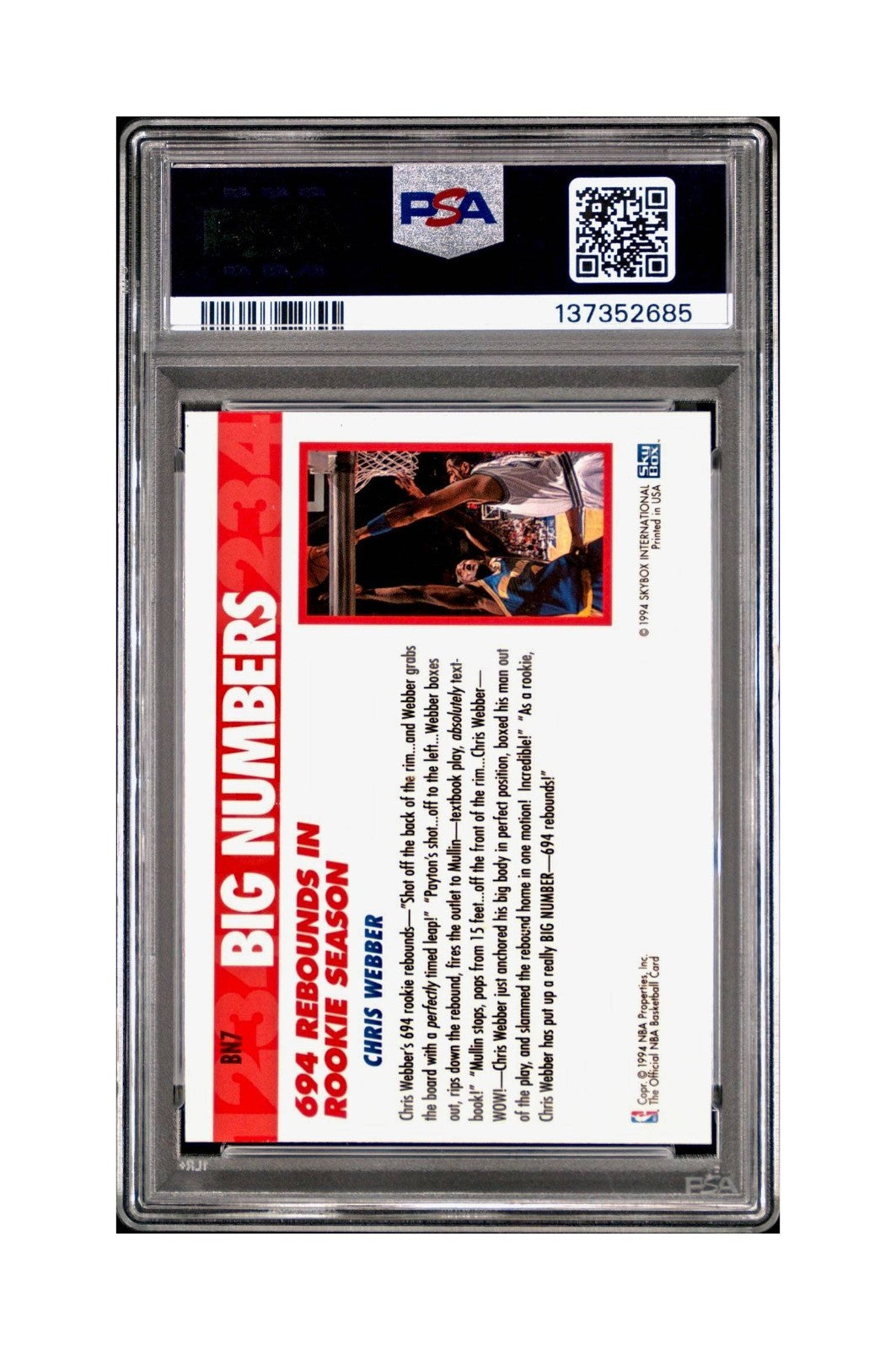 Chris Webber 1994 NBA Hoops Big Numbers #BN7 Rainbow PSA 8 NM-MT