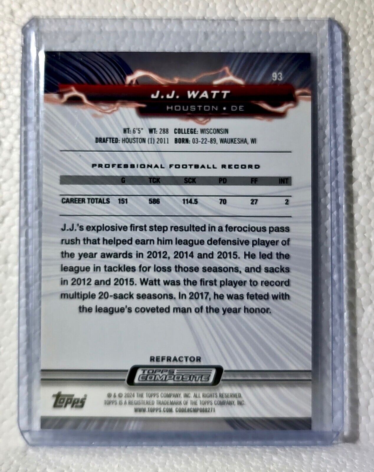 J.J. Watt 2023 Topps Resurgence NFL #93 Refractor Football Card Houston Texans