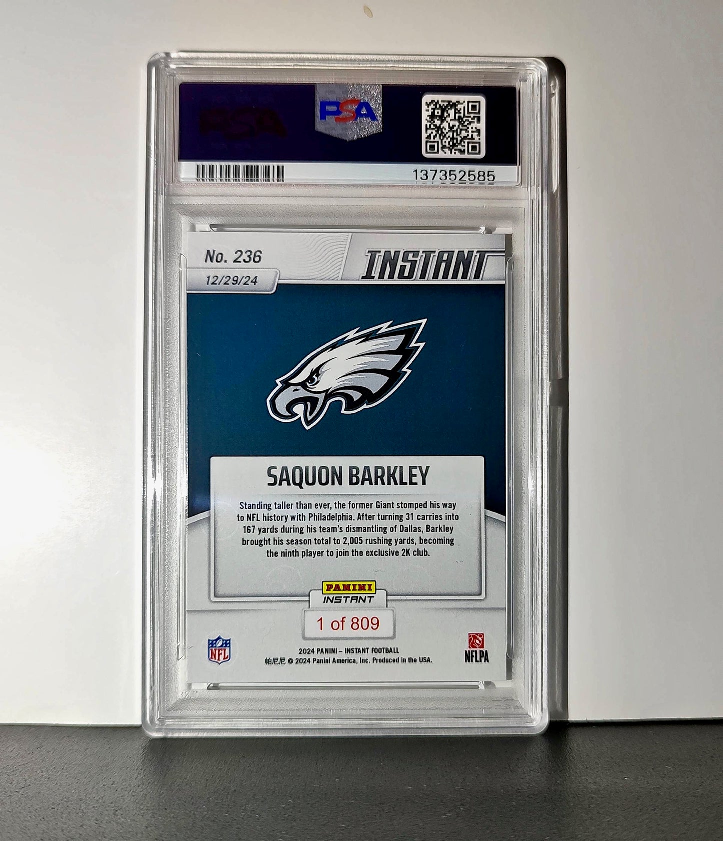 Saquon Barkley 2024 Panini Milestone NFL #236 Eagles 1 of 809 PSA 10 Gem Mint