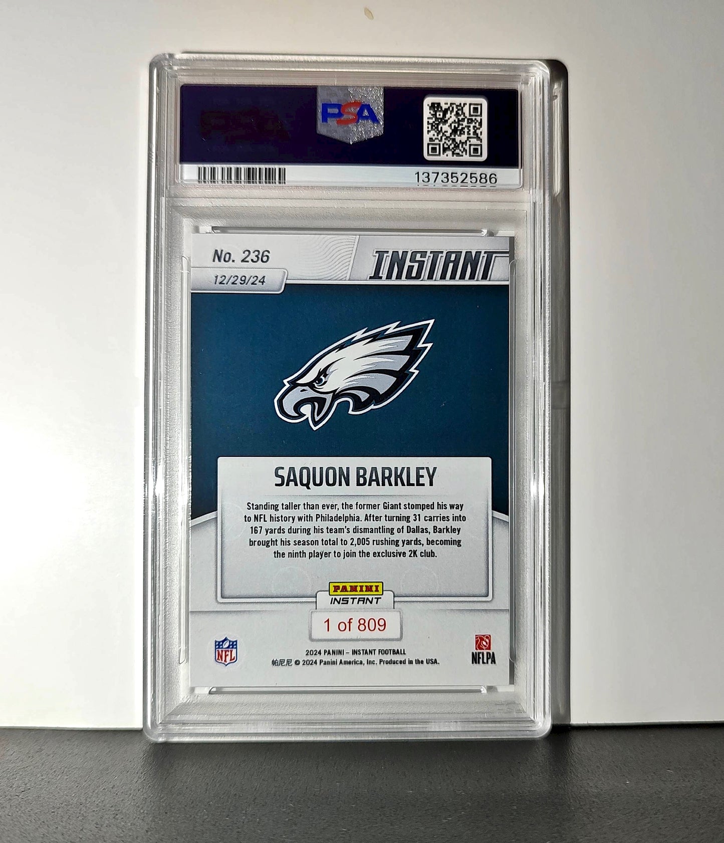 Saquon Barkley 2024 Panini Milestone NFL #236 Eagles 1 of 809 PSA 10 Gem Mint