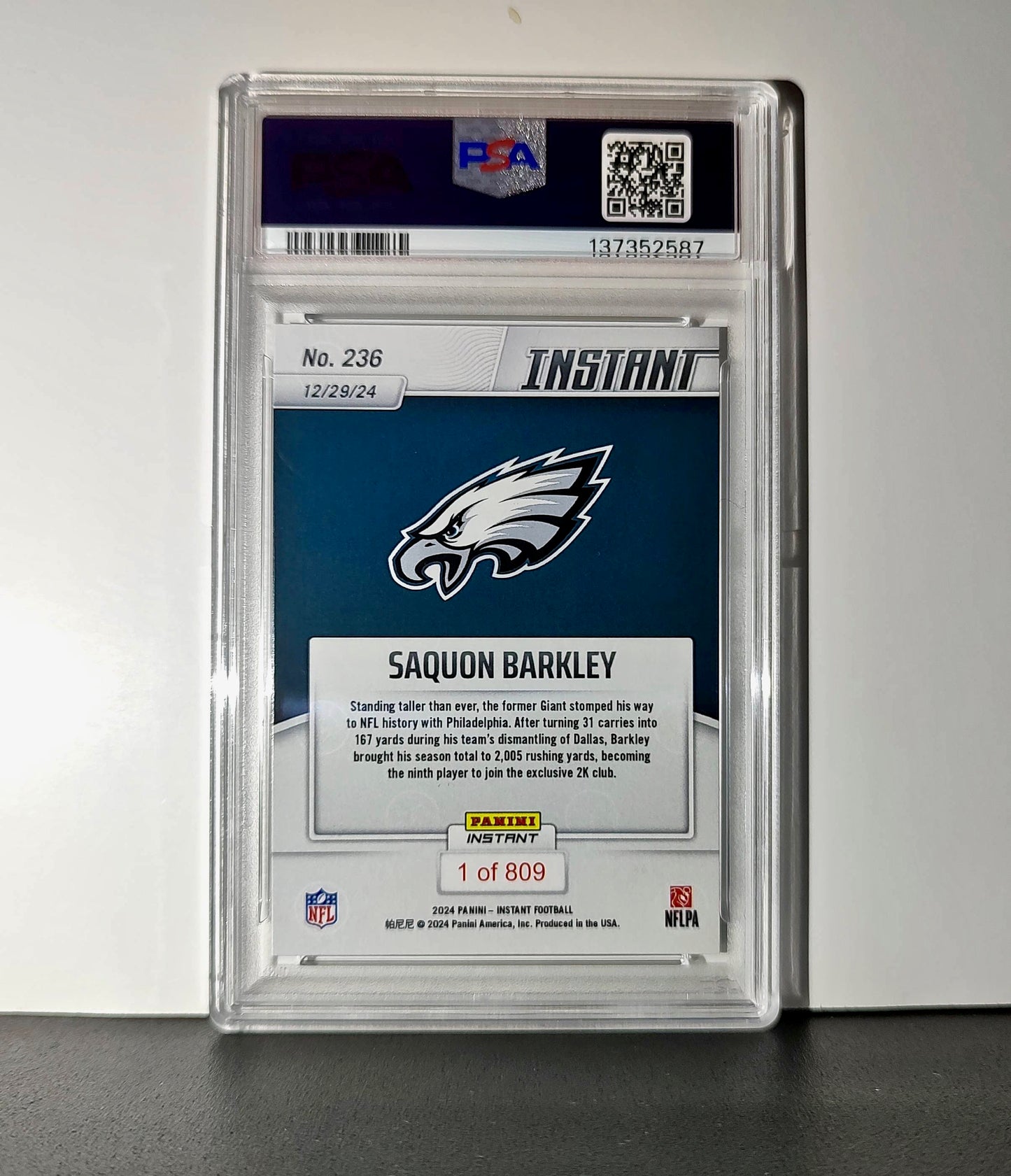 Saquon Barkley 2024 Panini Milestone NFL #236 Eagles 1 of 809 PSA 10 Gem Mint