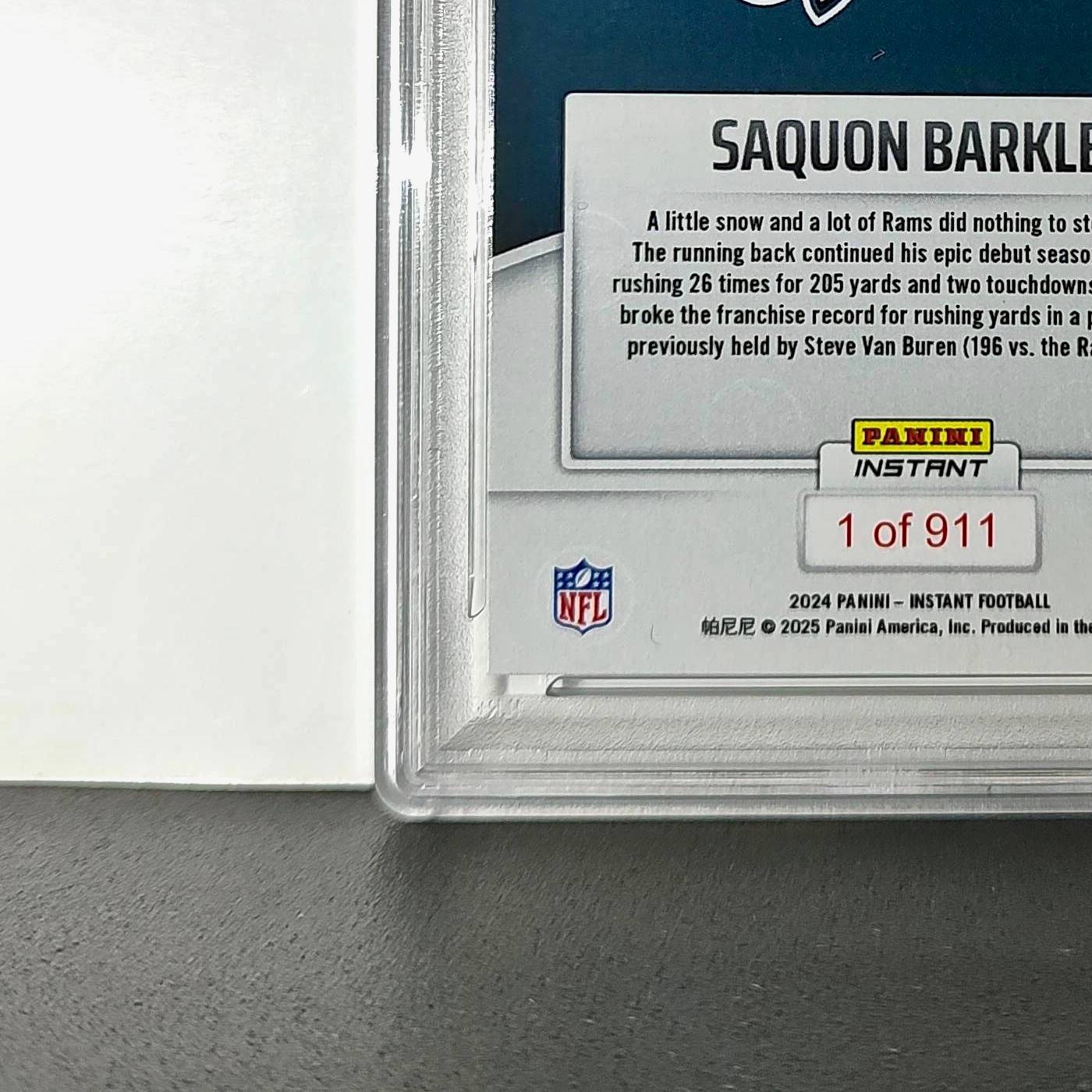 Saquon Barkley 2024 Panini Record Breaker NFL #270 Philadelphia Eagles PSA 10