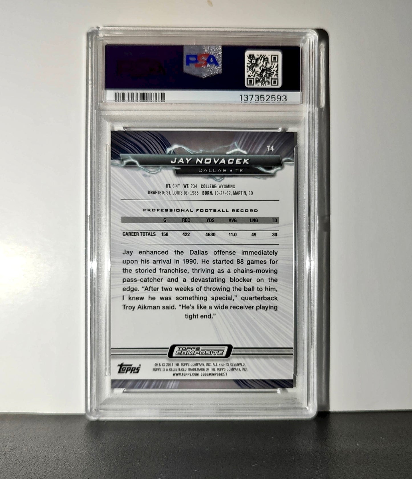 Jay Novacek 2023 Topps Resurgence 23/50 #74 Gold Power Surge PSA 10 Gem Mint