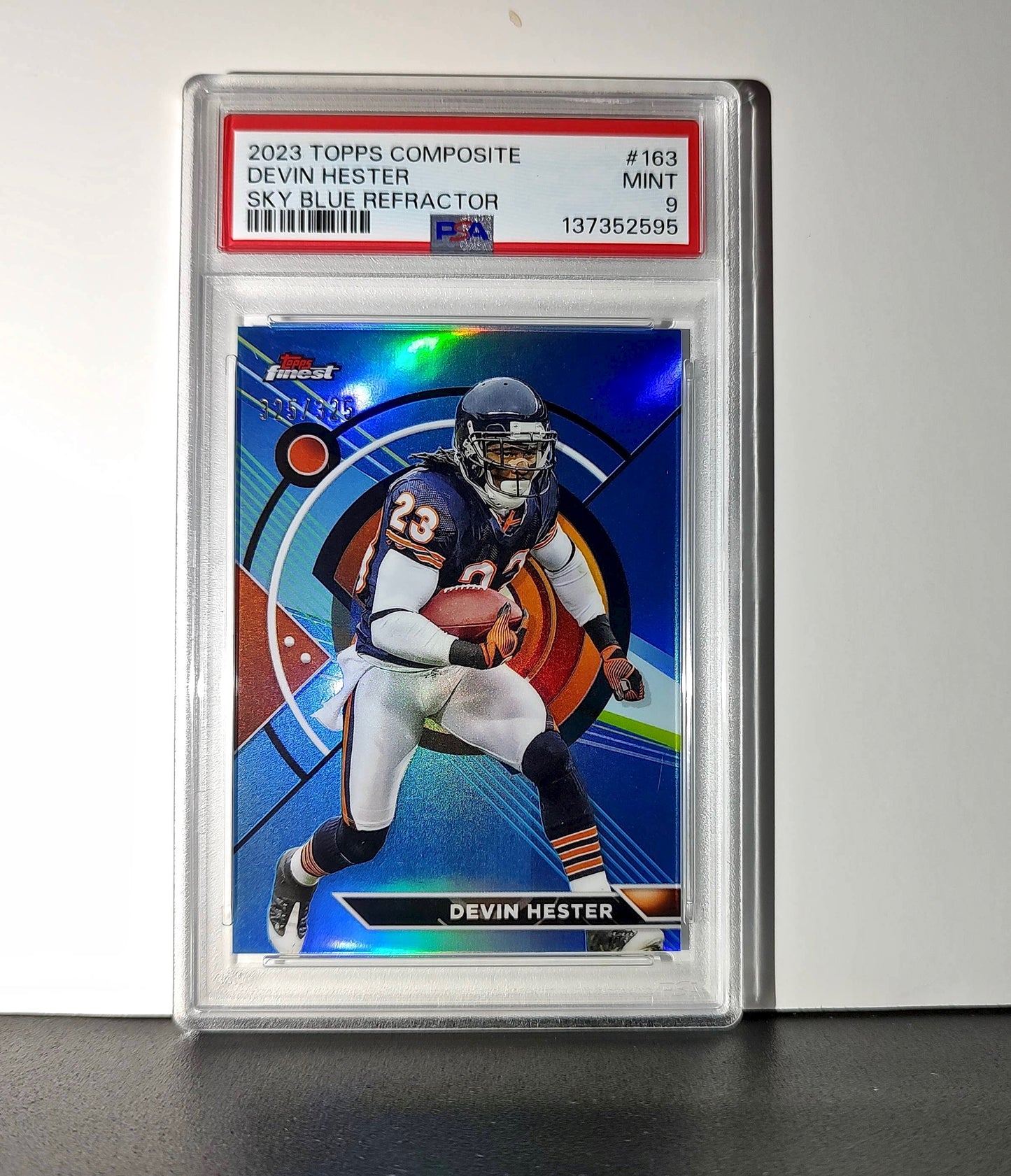 Devin Hester 2023 Topps Finest 325/325 #163 Sky Blue Refractor PSA 9 Mint