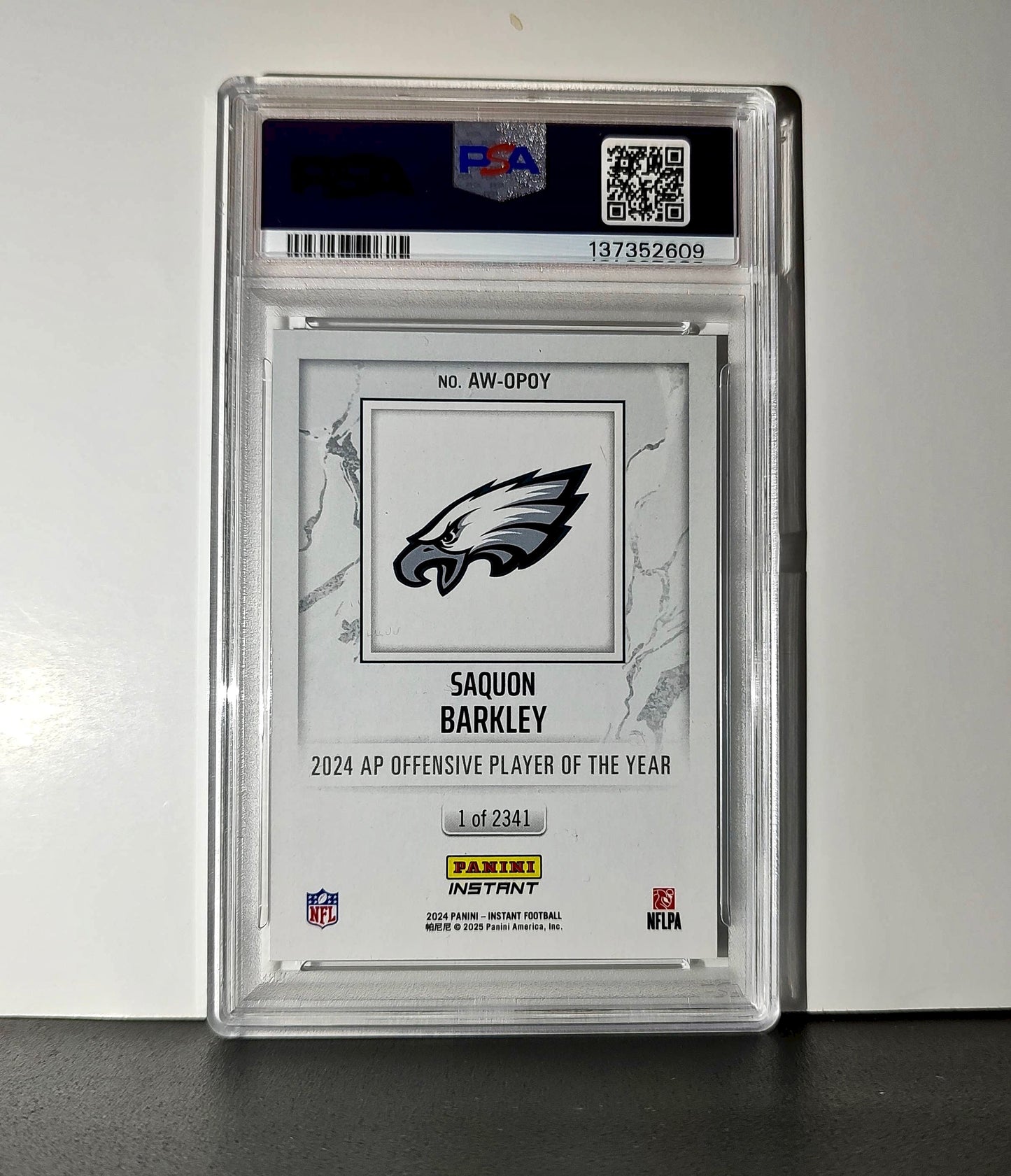 Saquon Barkley 2024 Panini NFL Offensive Player of the Year Eagles PSA 8 NM-MT