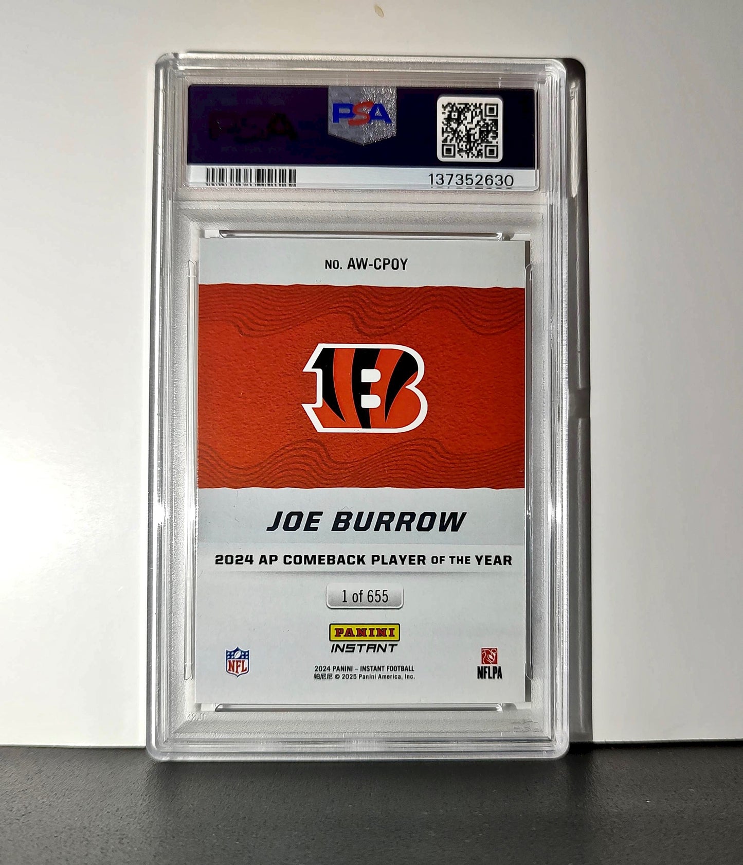 Joe Burrow 2024 Panini NFL AP Comeback Player of the Year Bengals PSA 9 Mint