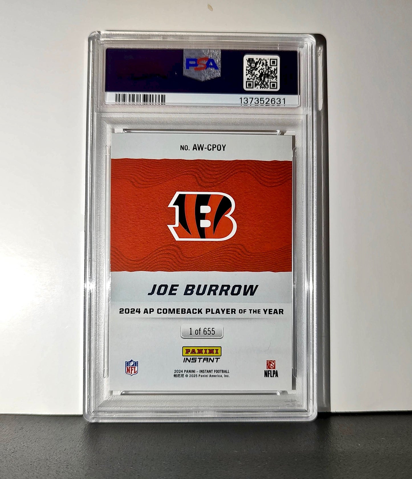 Joe Burrow 2024 Panini NFL AP Comeback Player of the Year Bengals PSA 10 Gem