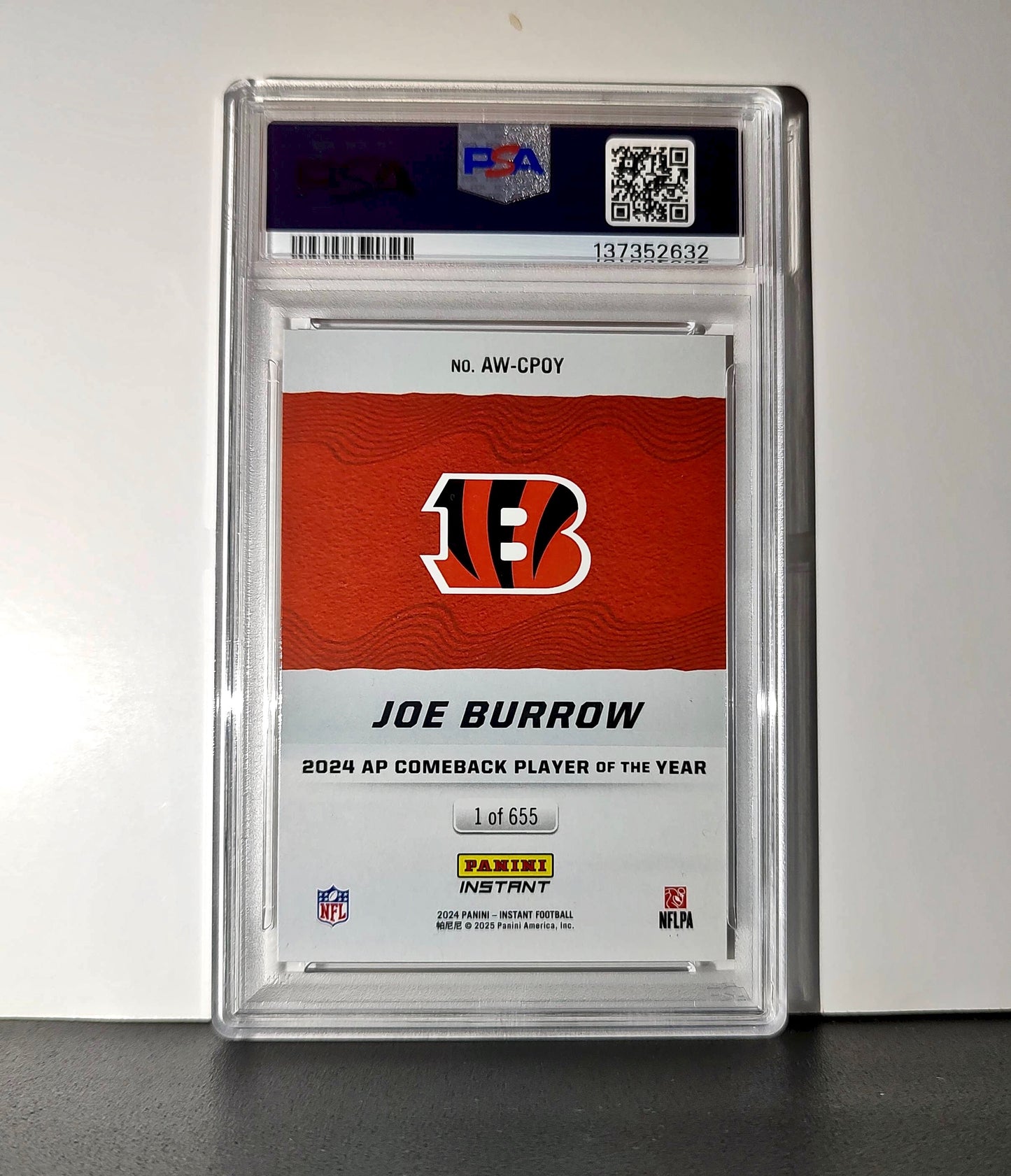 Joe Burrow 2024 Panini NFL AP Comeback Player of the Year Bengals PSA 9 Mint