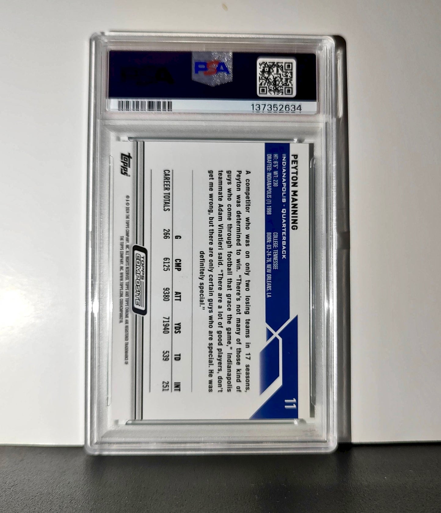 Peyton Manning 2023 Topps #11 057/199 Aqua Refractor PSA 9 Mint