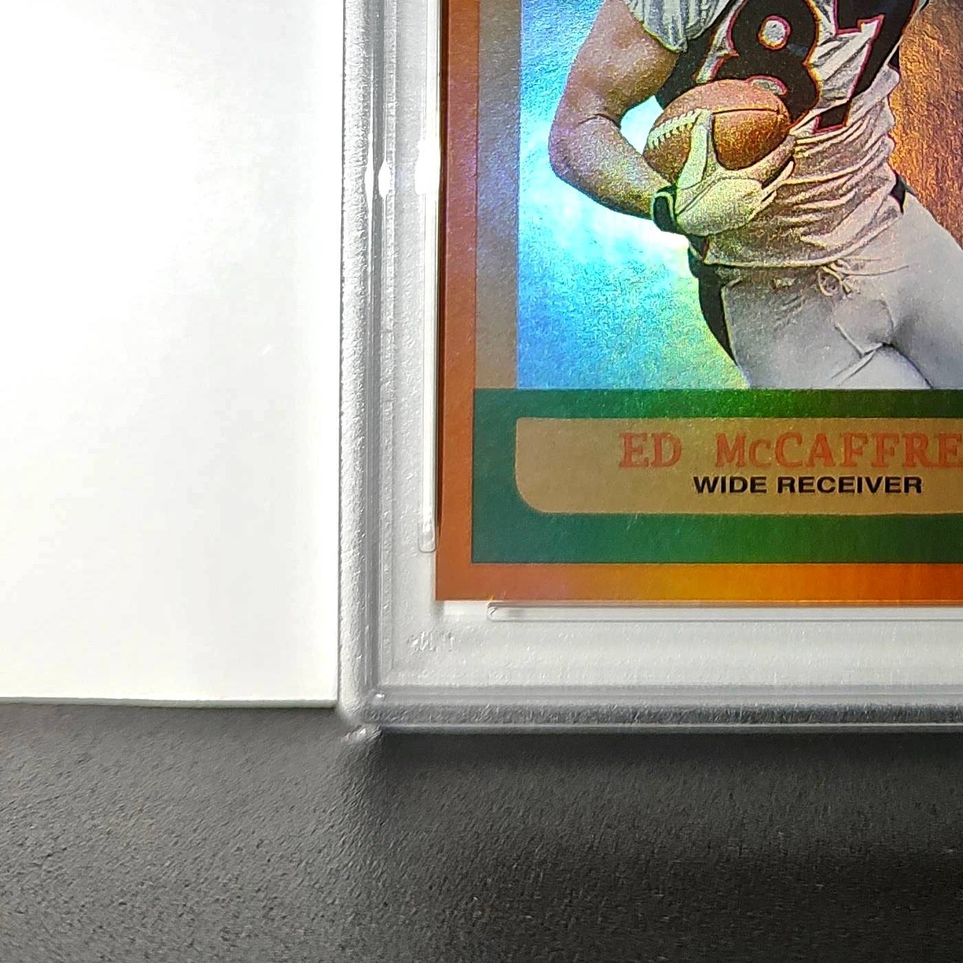 Ed McCaffrey 2023 Topps #374 22/25 Heritage Orange Rainbow Foilboard PSA 10 Gem
