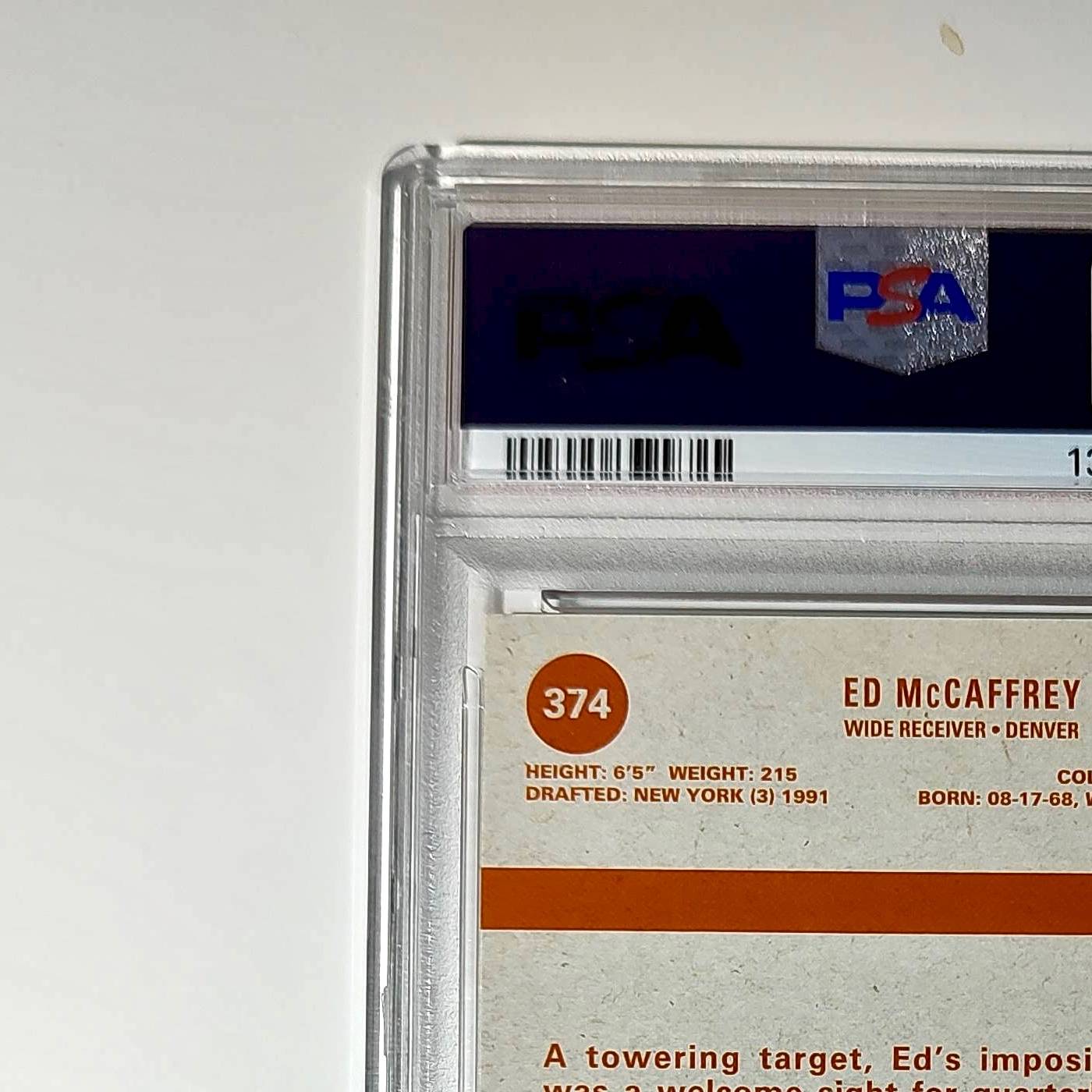 Ed McCaffrey 2023 Topps #374 22/25 Heritage Orange Rainbow Foilboard PSA 10 Gem