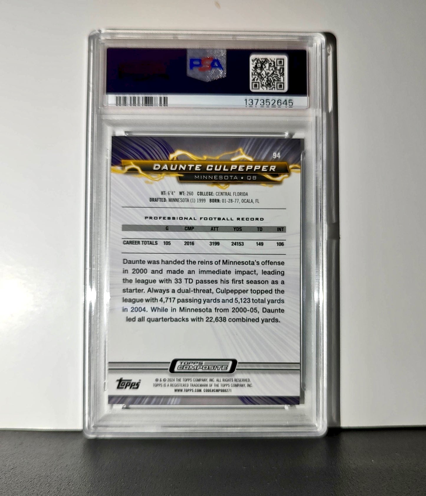 Daunte Culpepper 2023 Topps Resurgence #94 Blue and Orange Spark PSA 10 Gem Mint